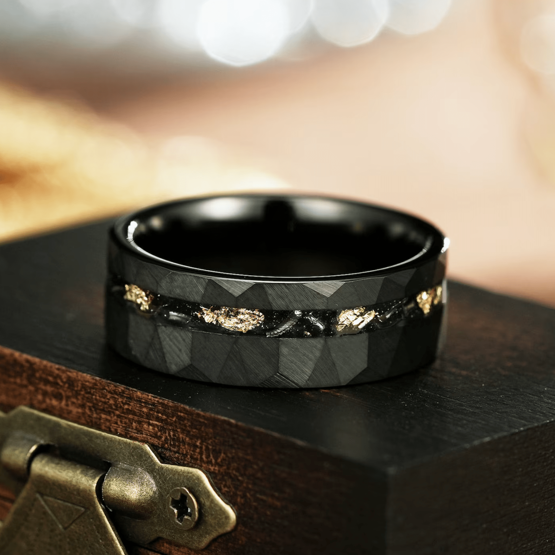 Wedding Ring Men Black Meteorite Angle View