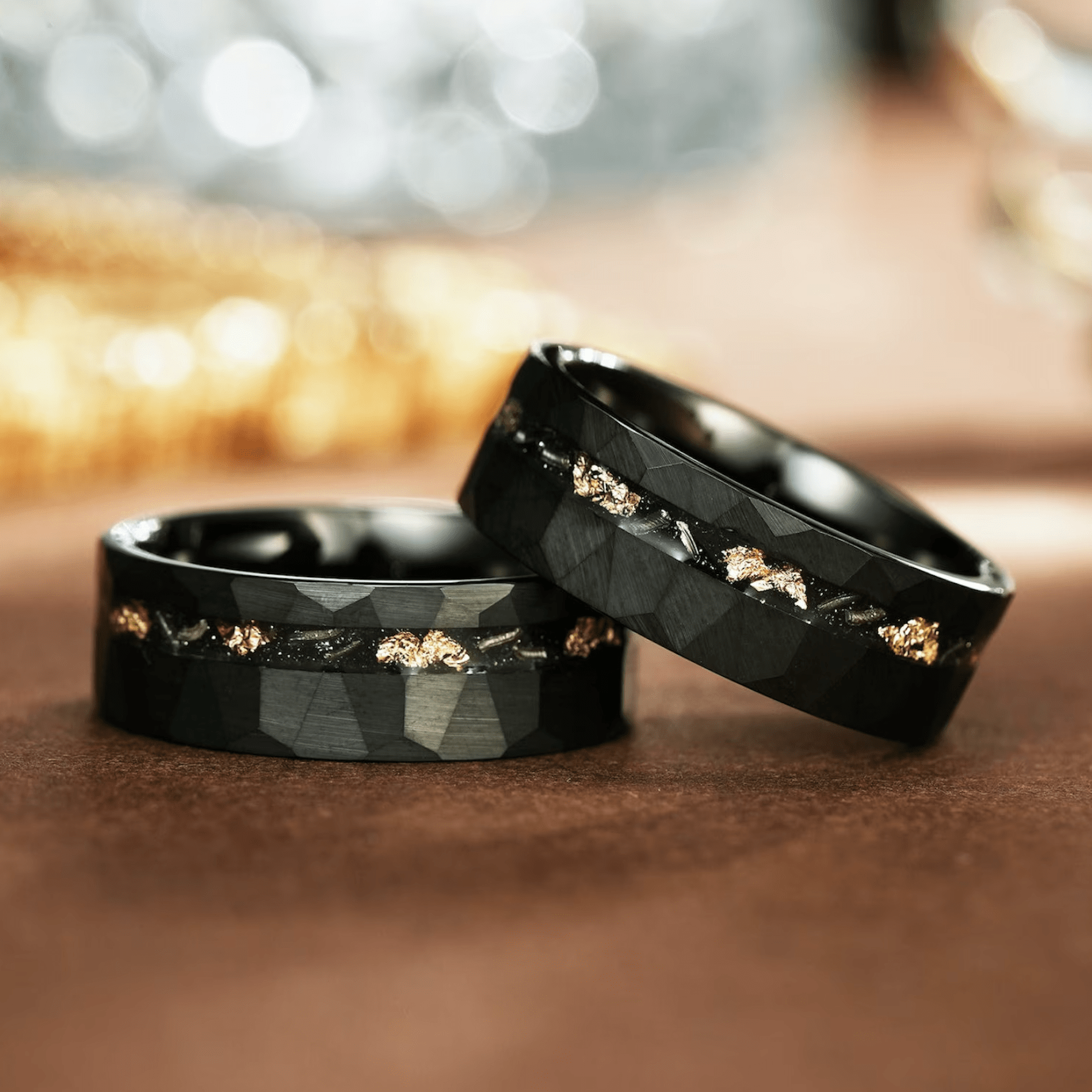 Engraved Wedding Ring For Men Black Tungsten Meteorite Band