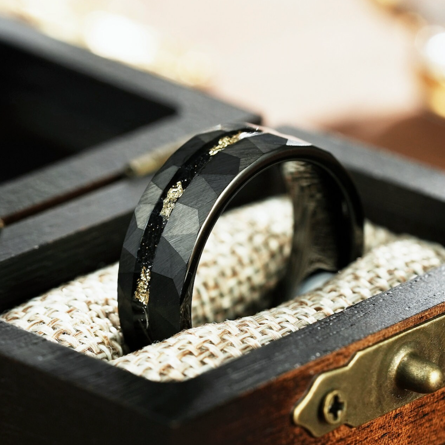 Wedding Ring Men Black Meteorite Side View
