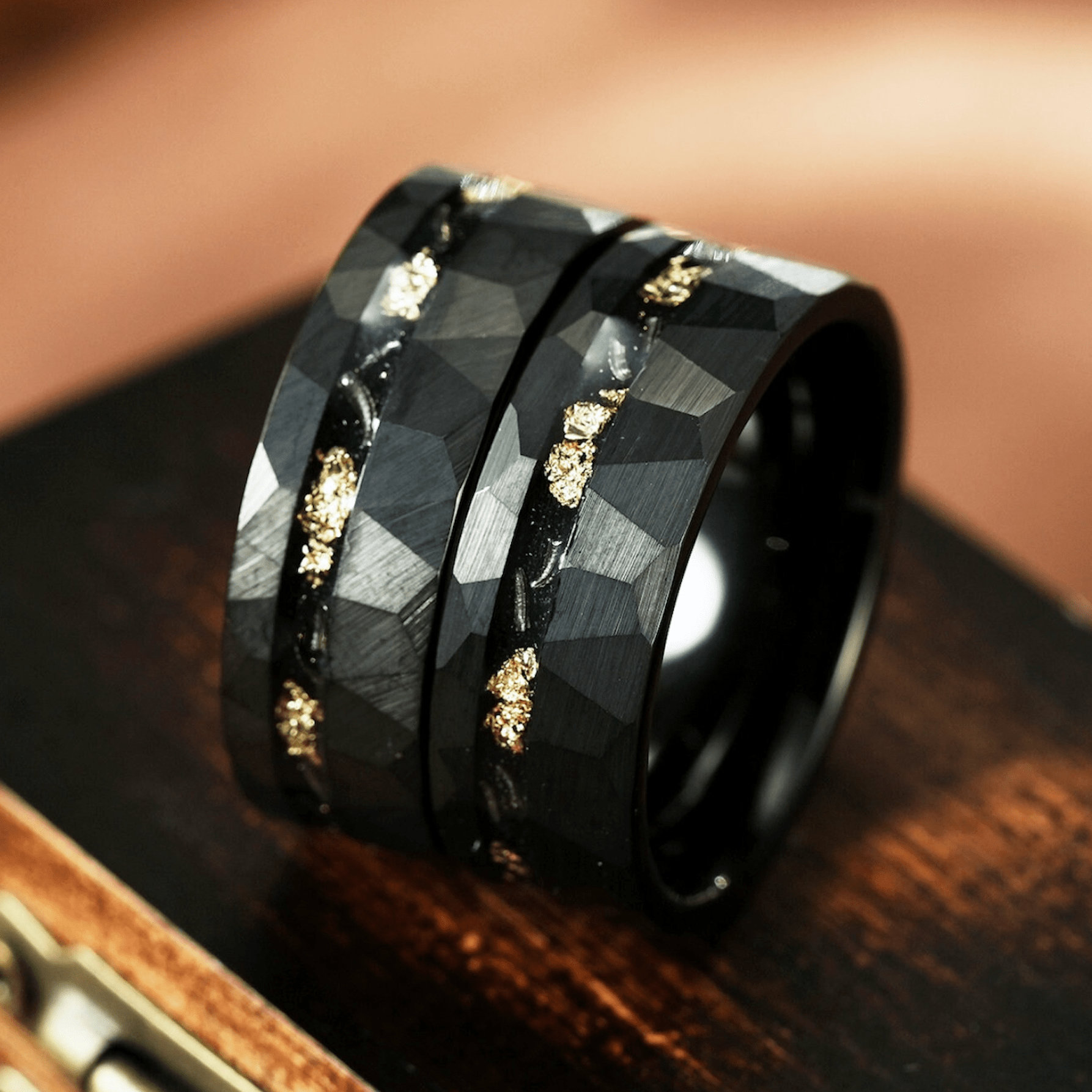 Wedding Ring Men Black Meteorite Vertical View