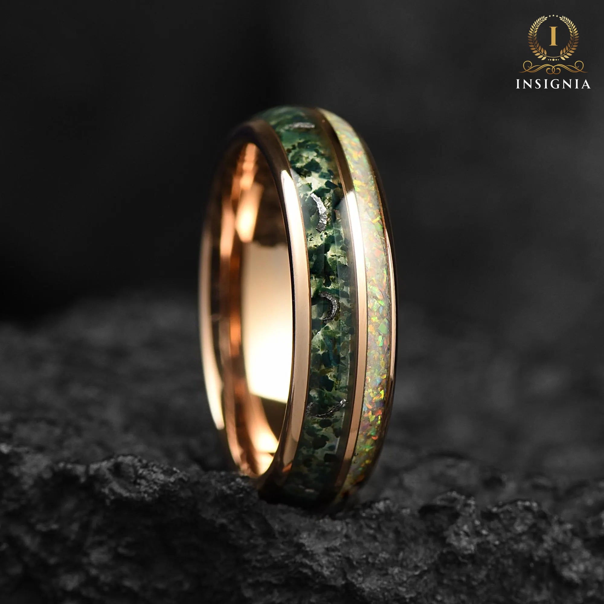Wedding Ring Women Moss Agate Angle View