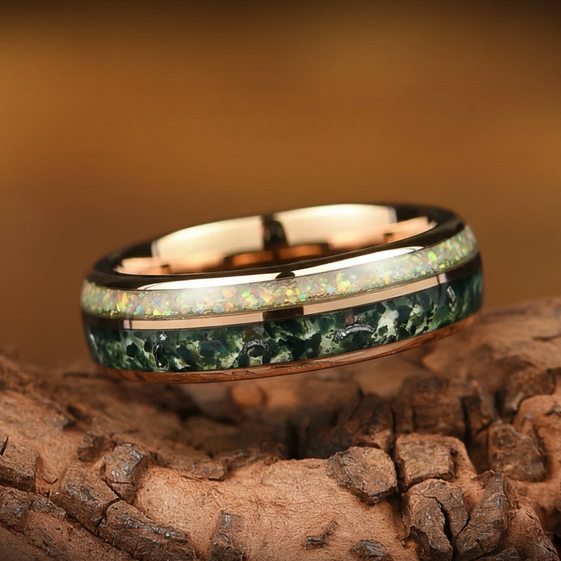 Wedding Ring Women Moss Agate Main View