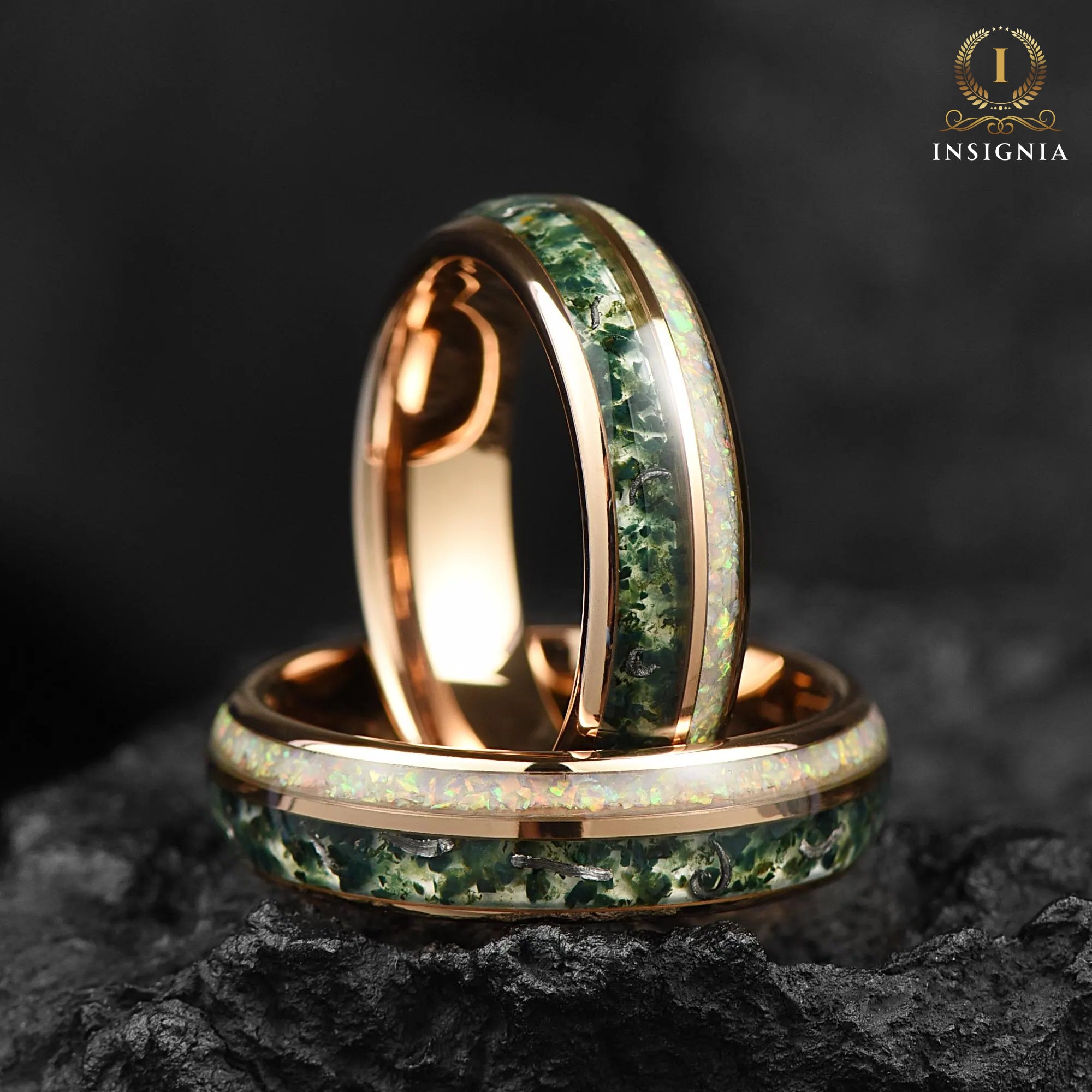 Wedding Ring Women Moss Agate Profile View