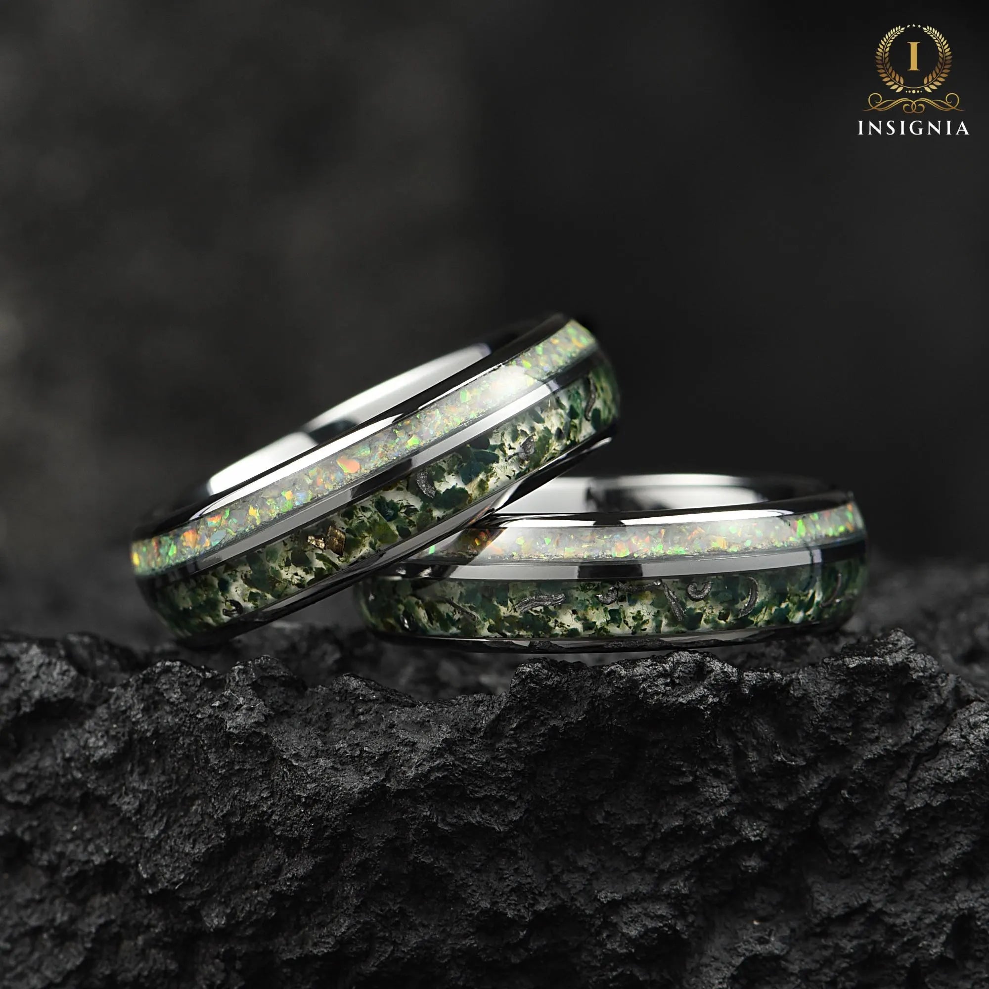 Wedding Rings Female Moss Agate Angle View