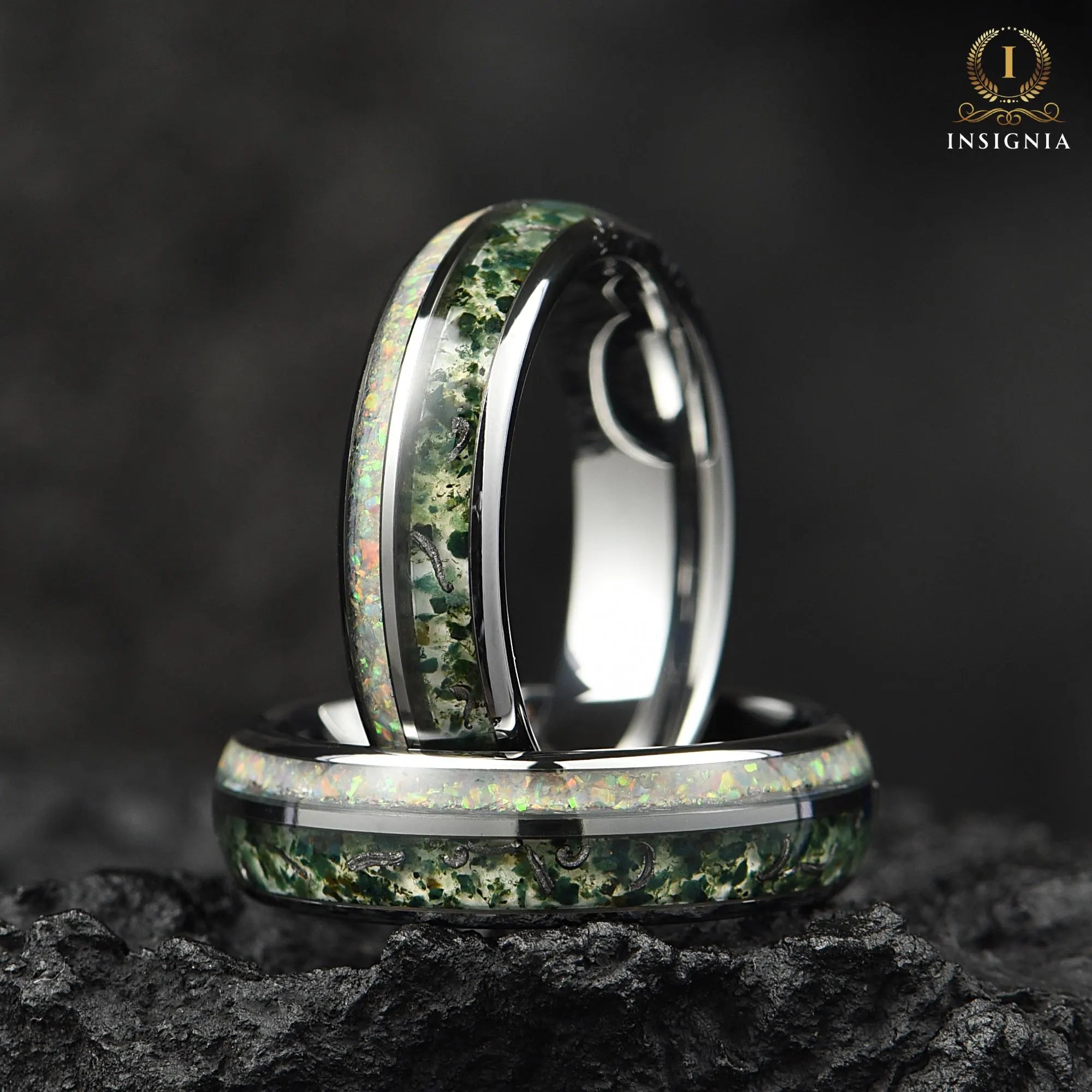 Wedding Rings Female Moss Agate Main View