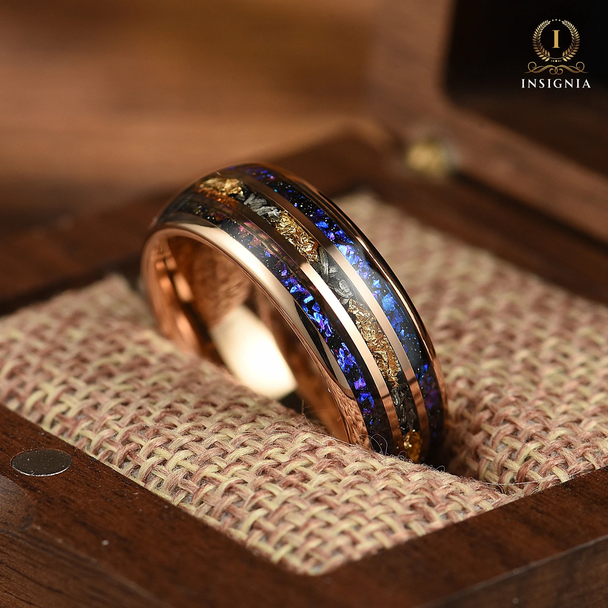 Wedding Rings Men Meteorite Orion Angle View