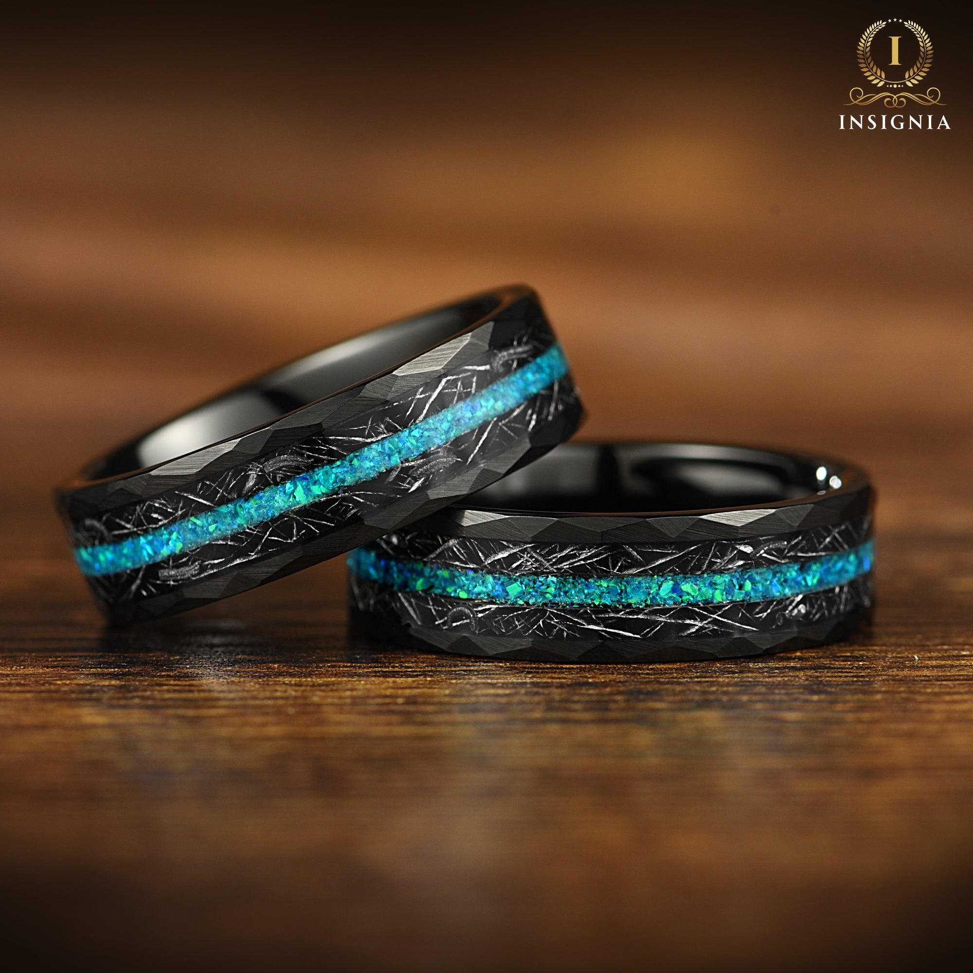 Wedding Rings With Opal Mens Meteorite Horizontal View