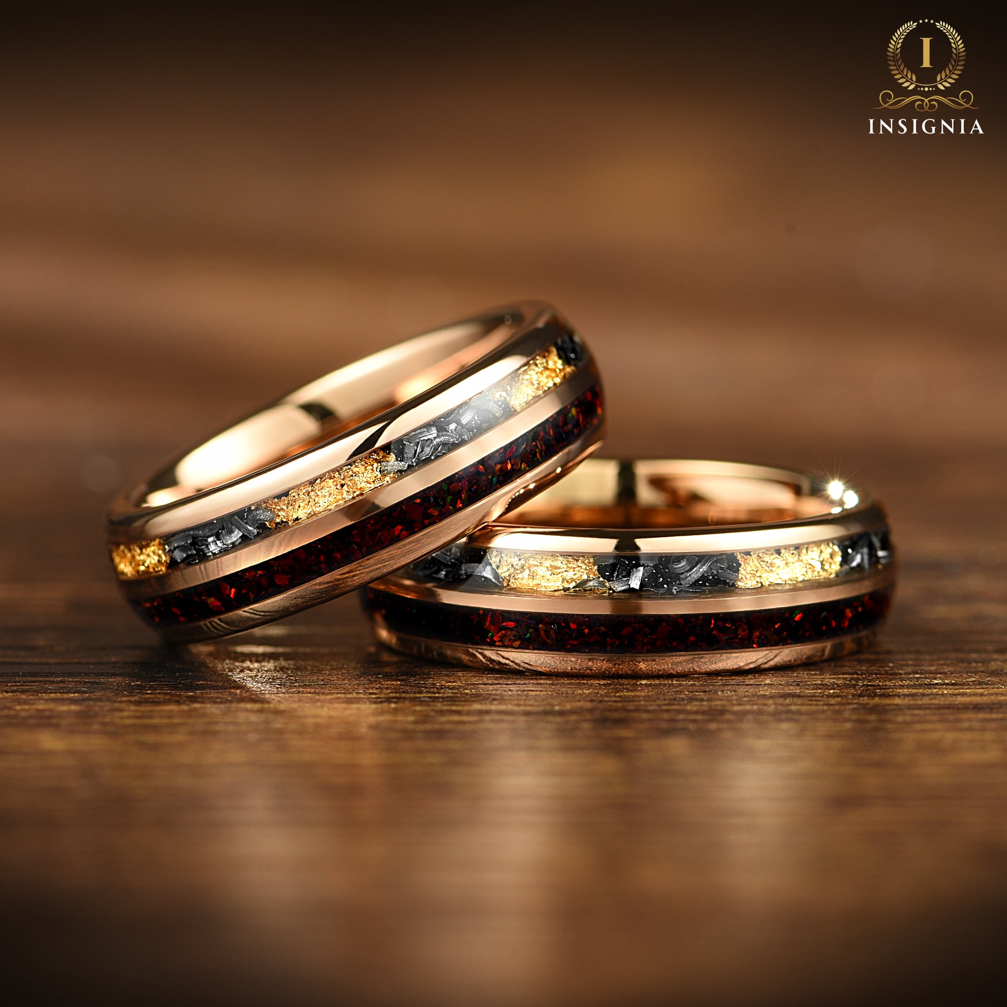 Wedding Rings Women Meteorite Angle View