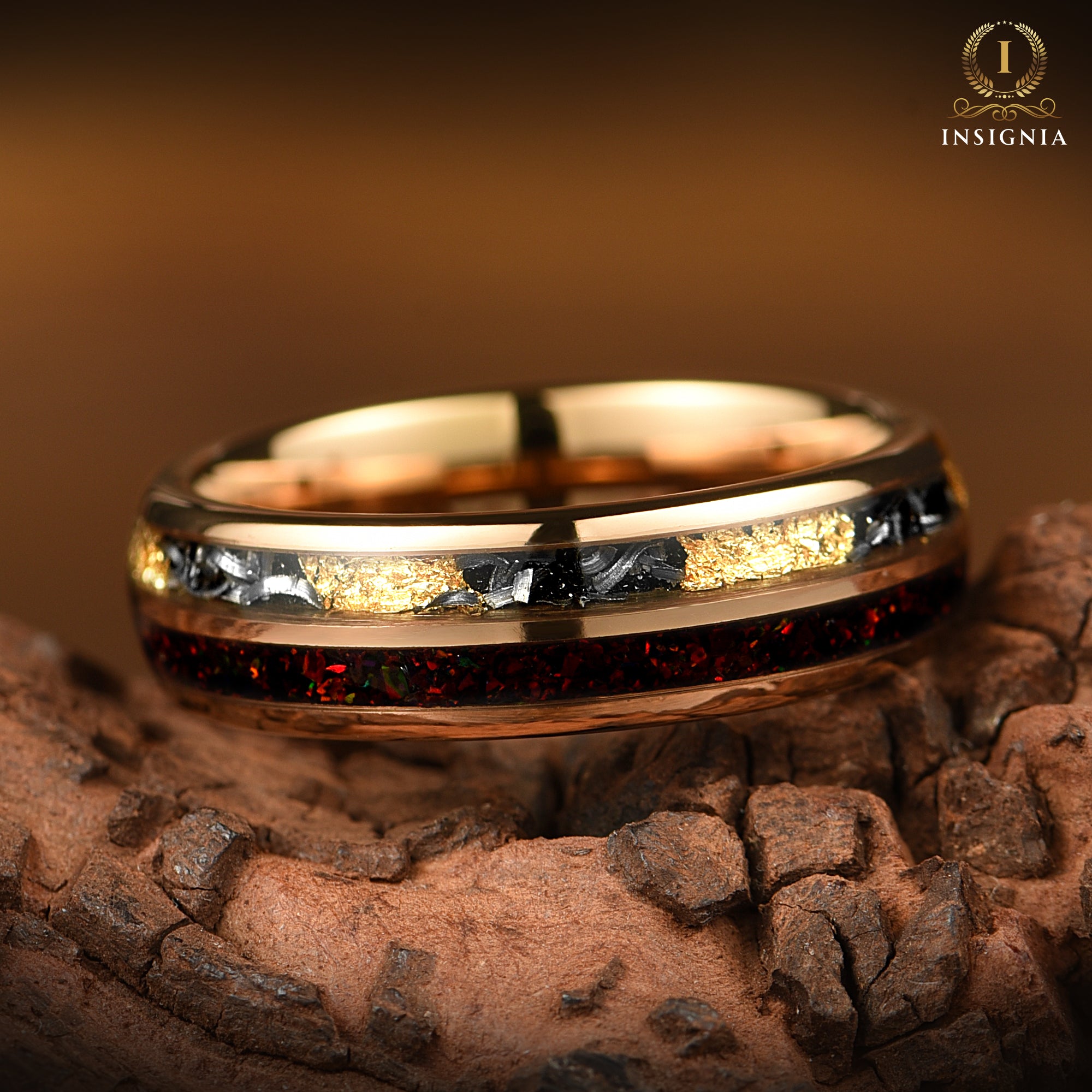 Wedding Rings Women Meteorite Side View