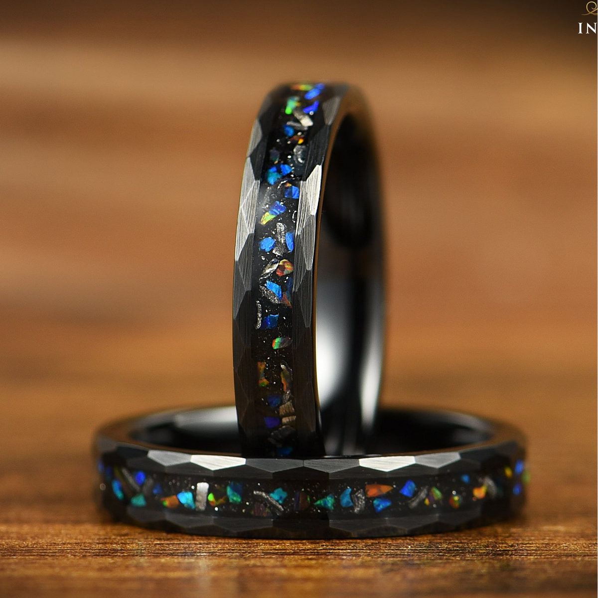 Womens Meteorite Wedding Ring with Opal Main View