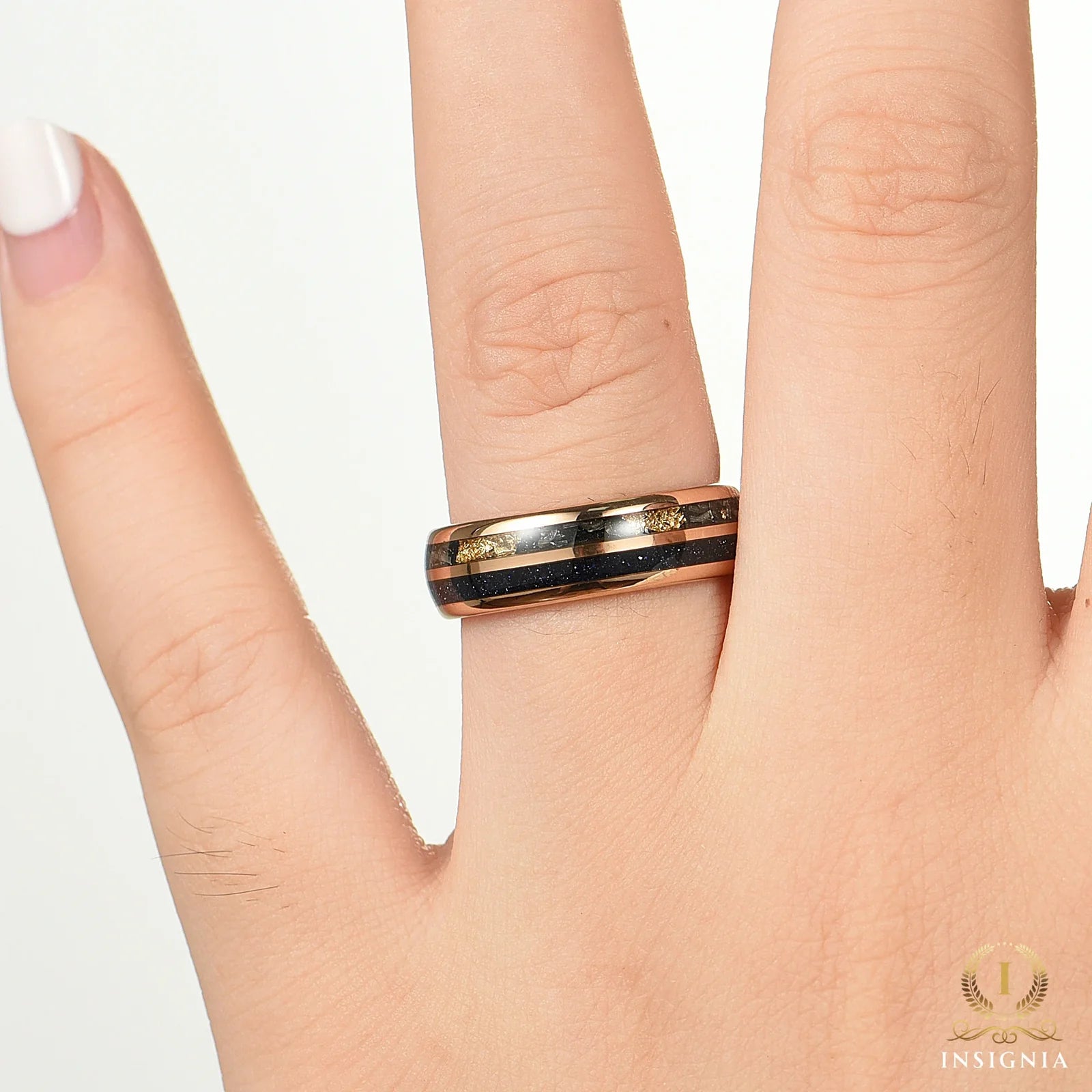 Womens Rings Wedding Meteorite Hand View