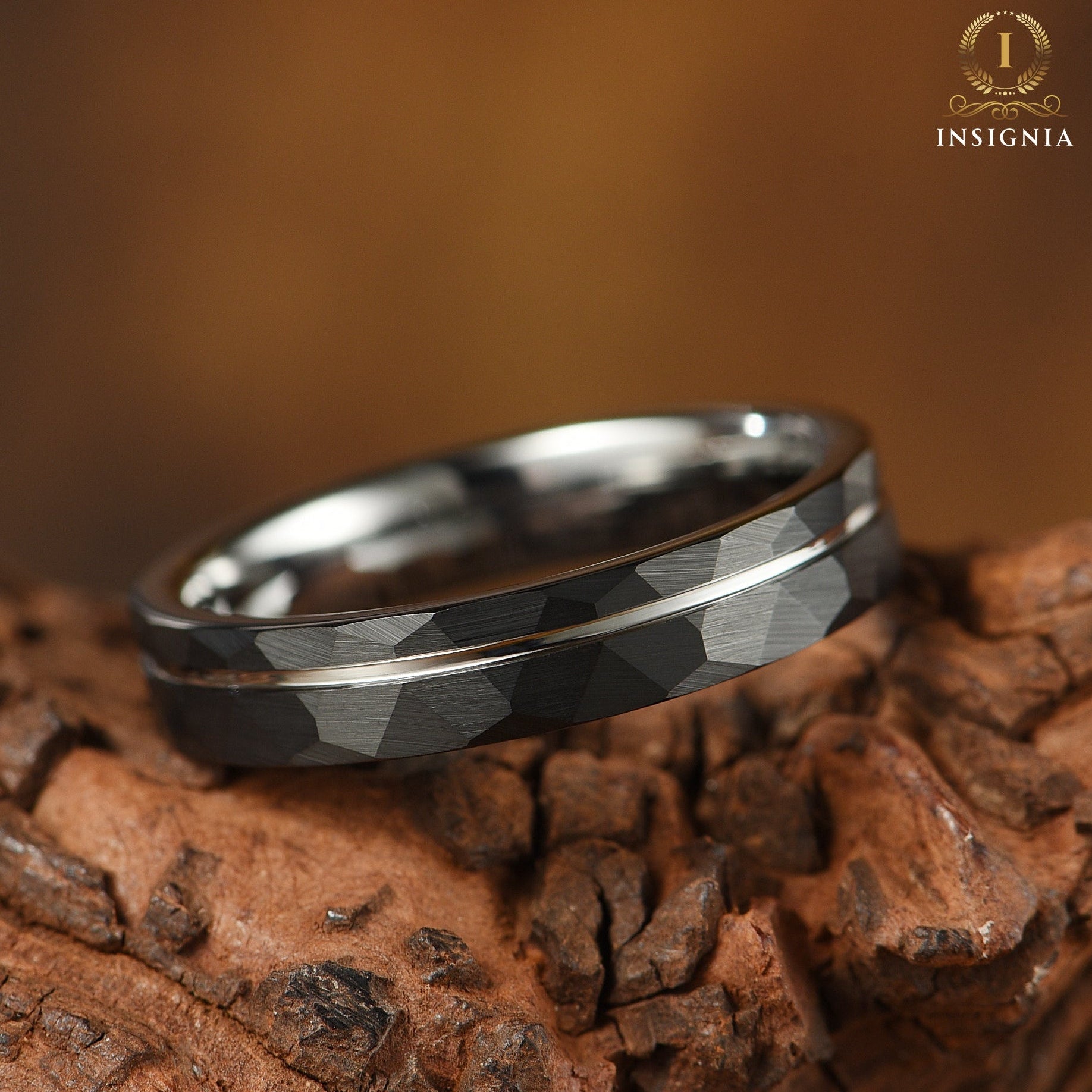 4mm white gold plated tungsten ring side profile