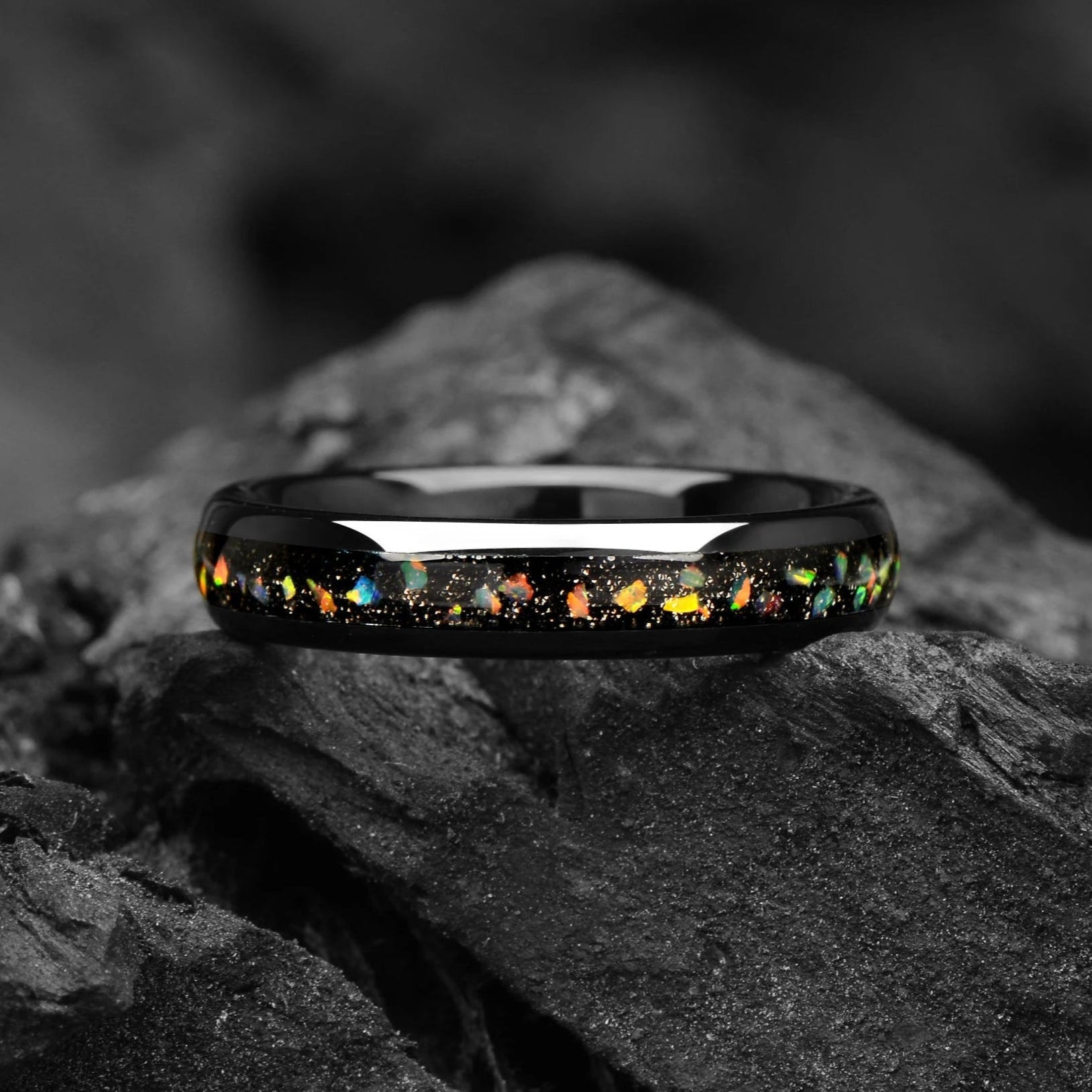 Women’s Wedding Ring Opal Tungsten Angle View