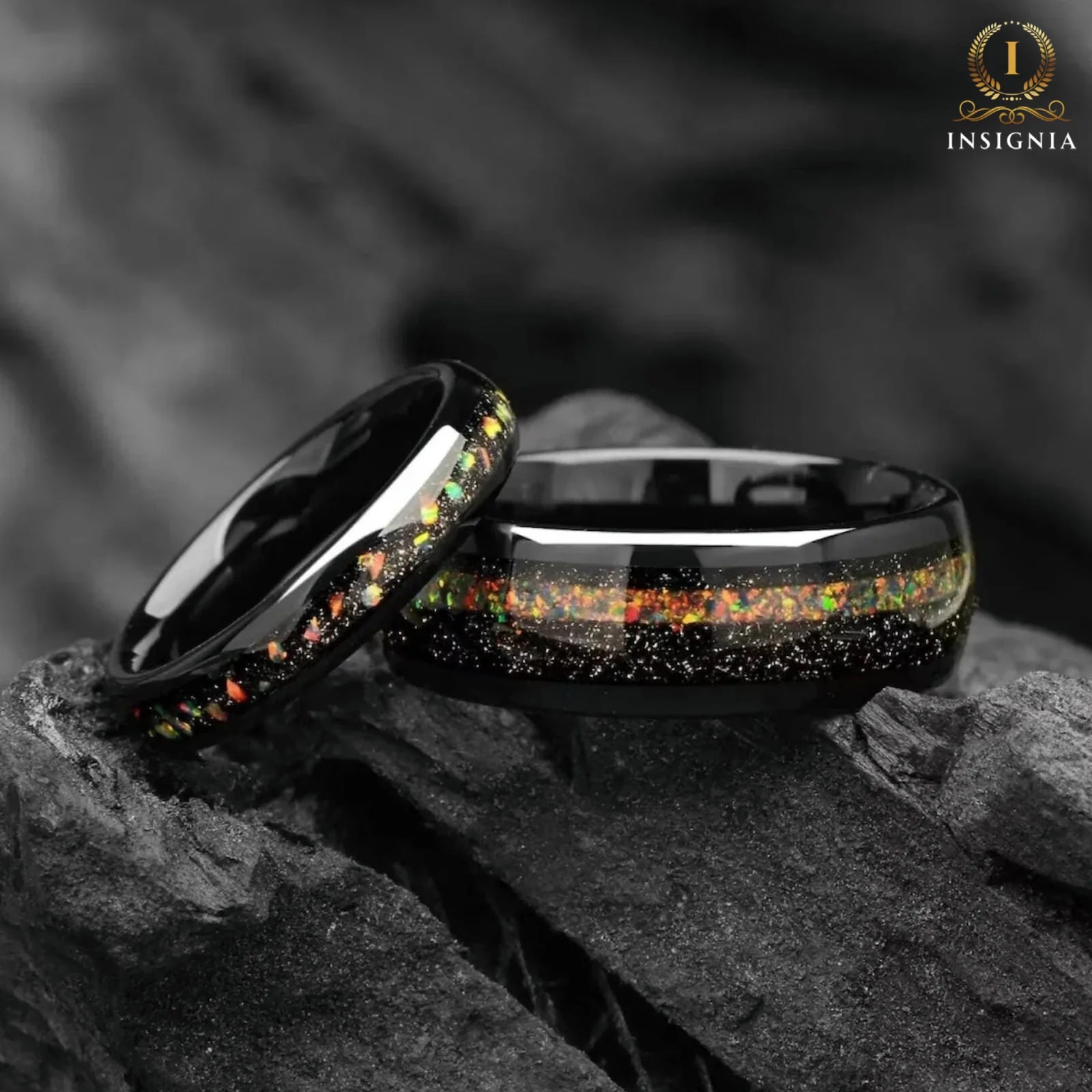 Women’s Wedding Ring Opal Tungsten Couple View