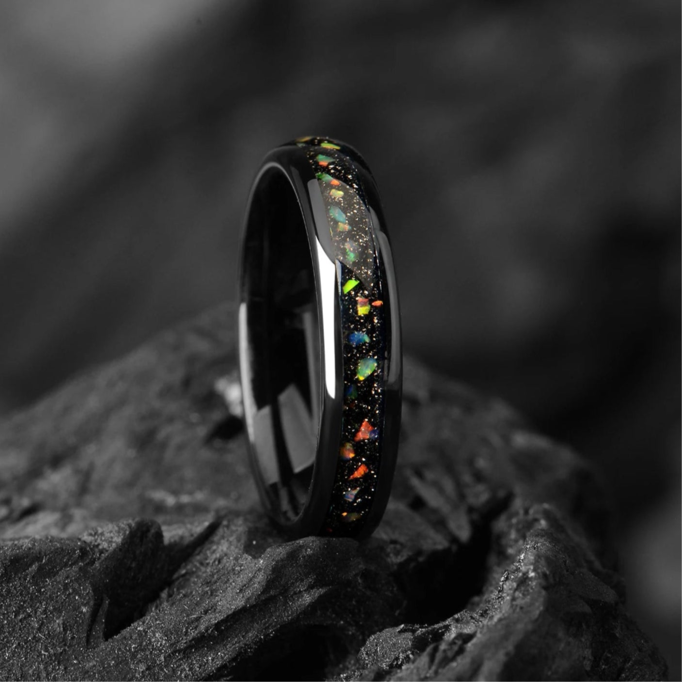 Women’s Wedding Ring Opal Tungsten Top View