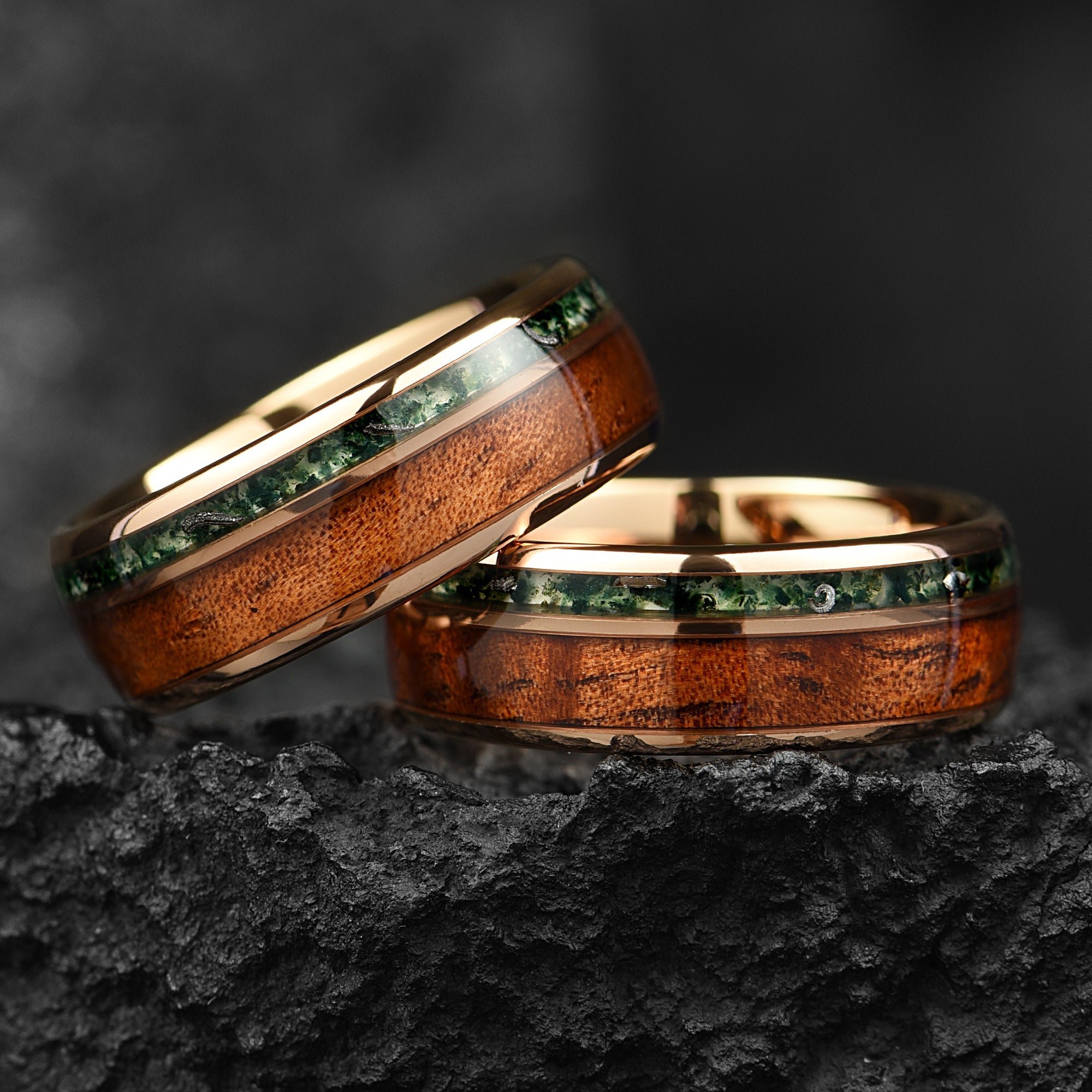 Wooden Ring Moss Agate Horizontal View