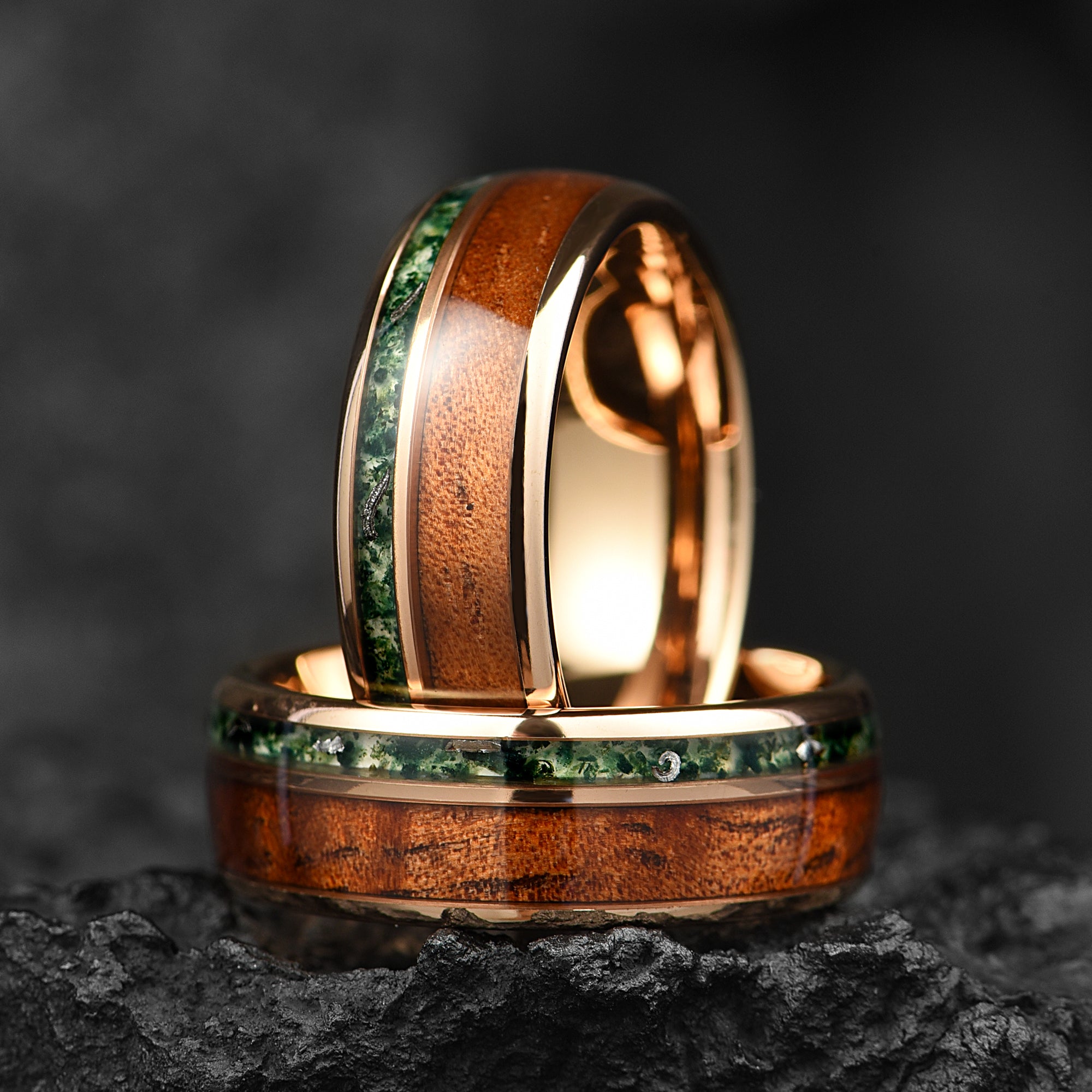 Wooden Ring Moss Agate Profile View