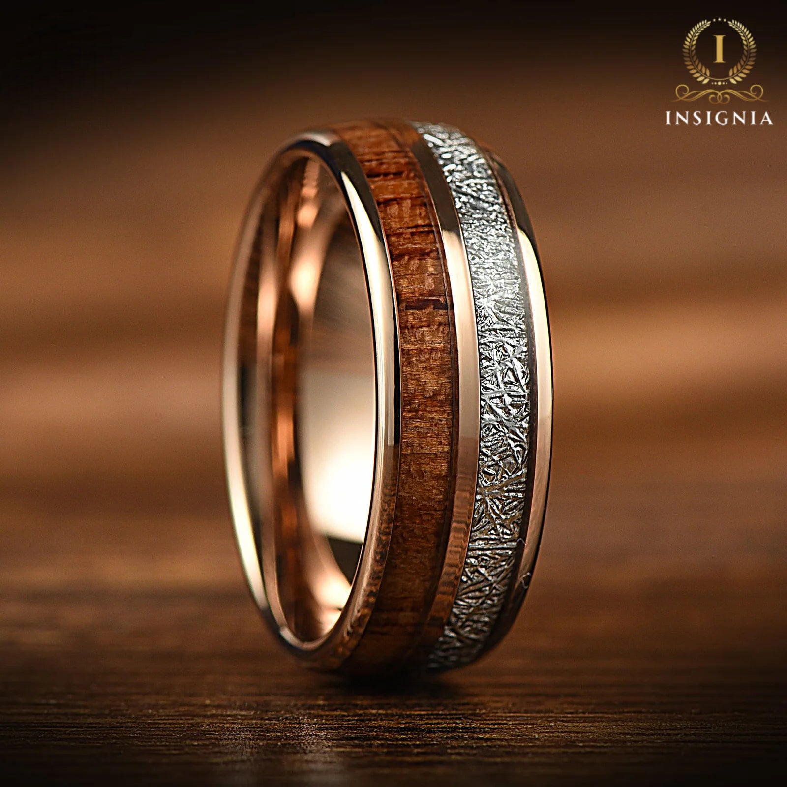 Wooden Wedding Bands Meteorite Angle View