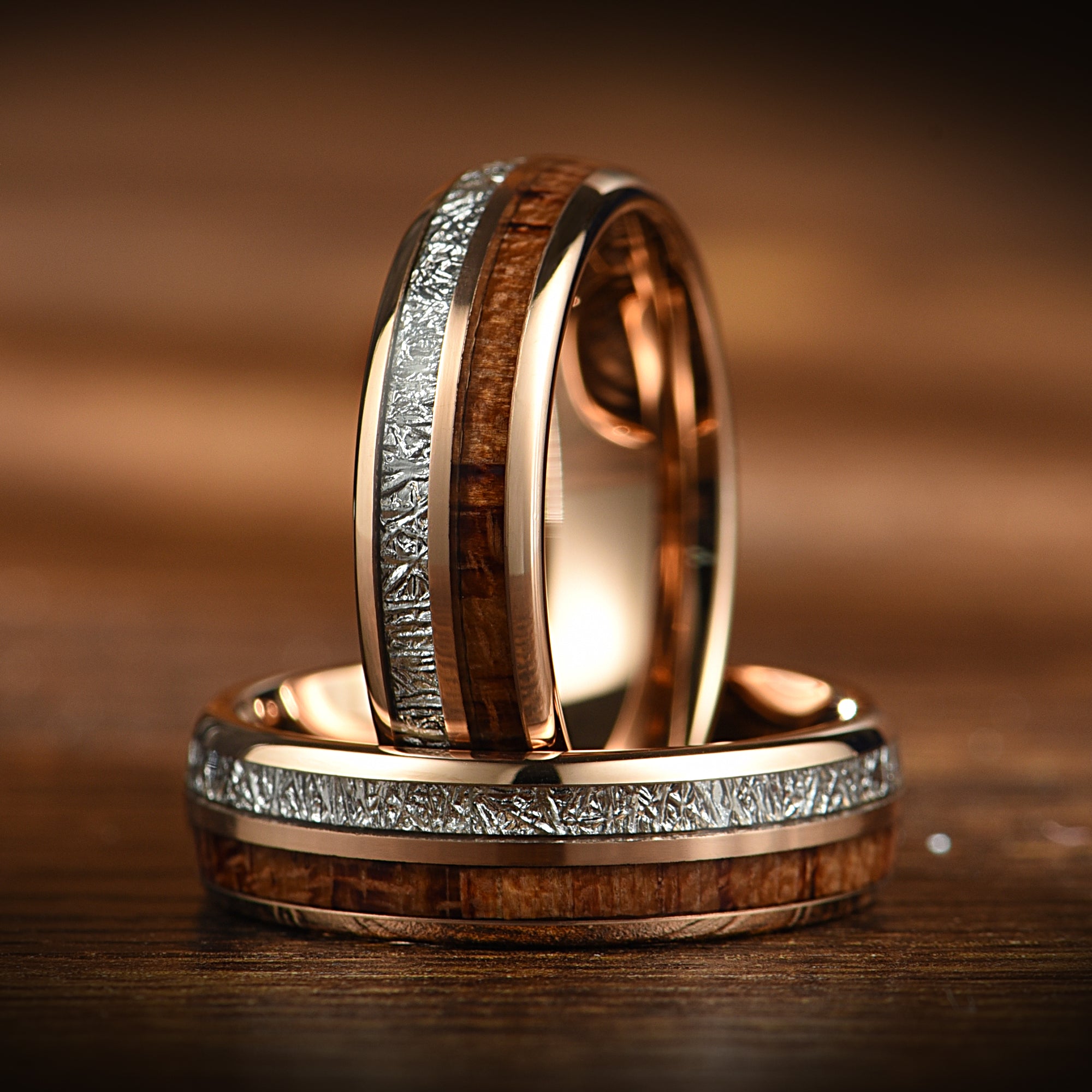 Wooden Wedding Bands Meteorite Top View