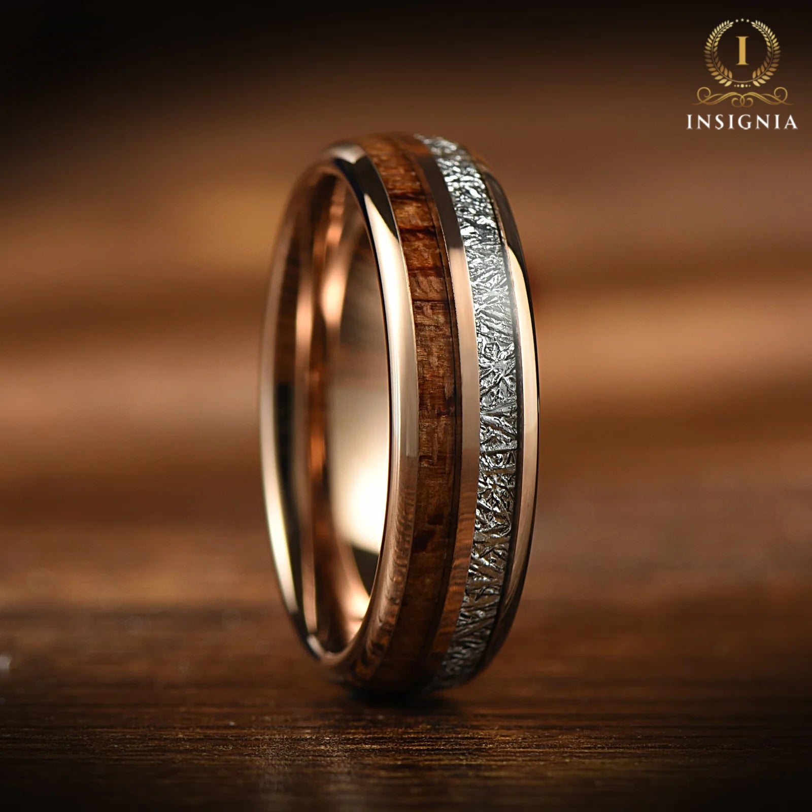 Wooden Wedding Bands Meteorite Front View