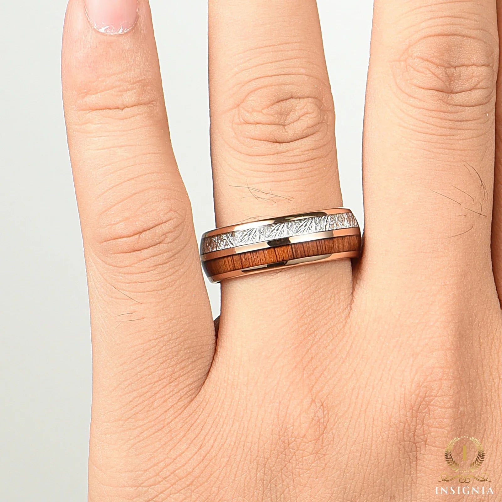 Wooden Wedding Bands Meteorite Hand View