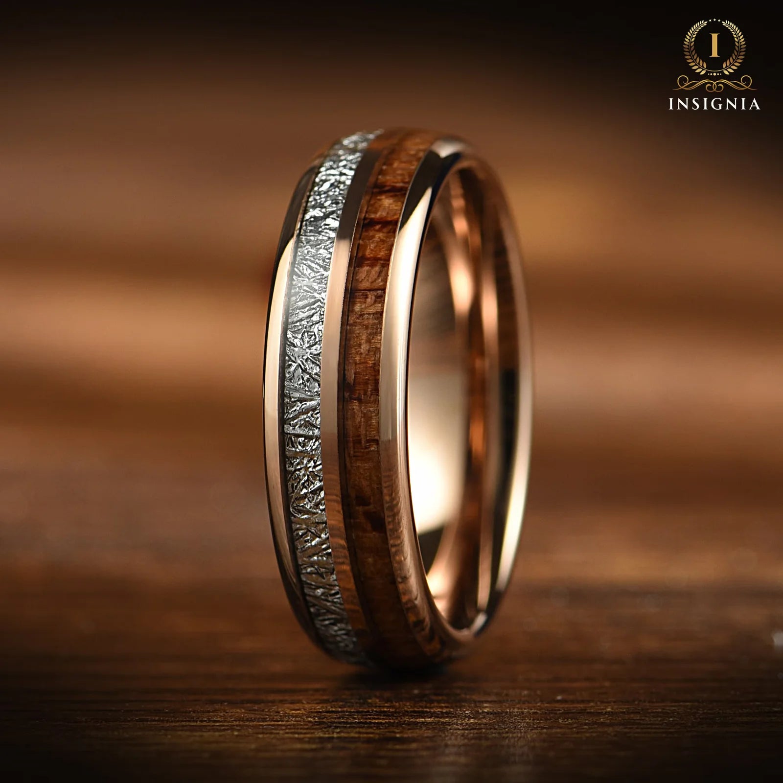 Wooden Wedding Bands Meteorite Profile View