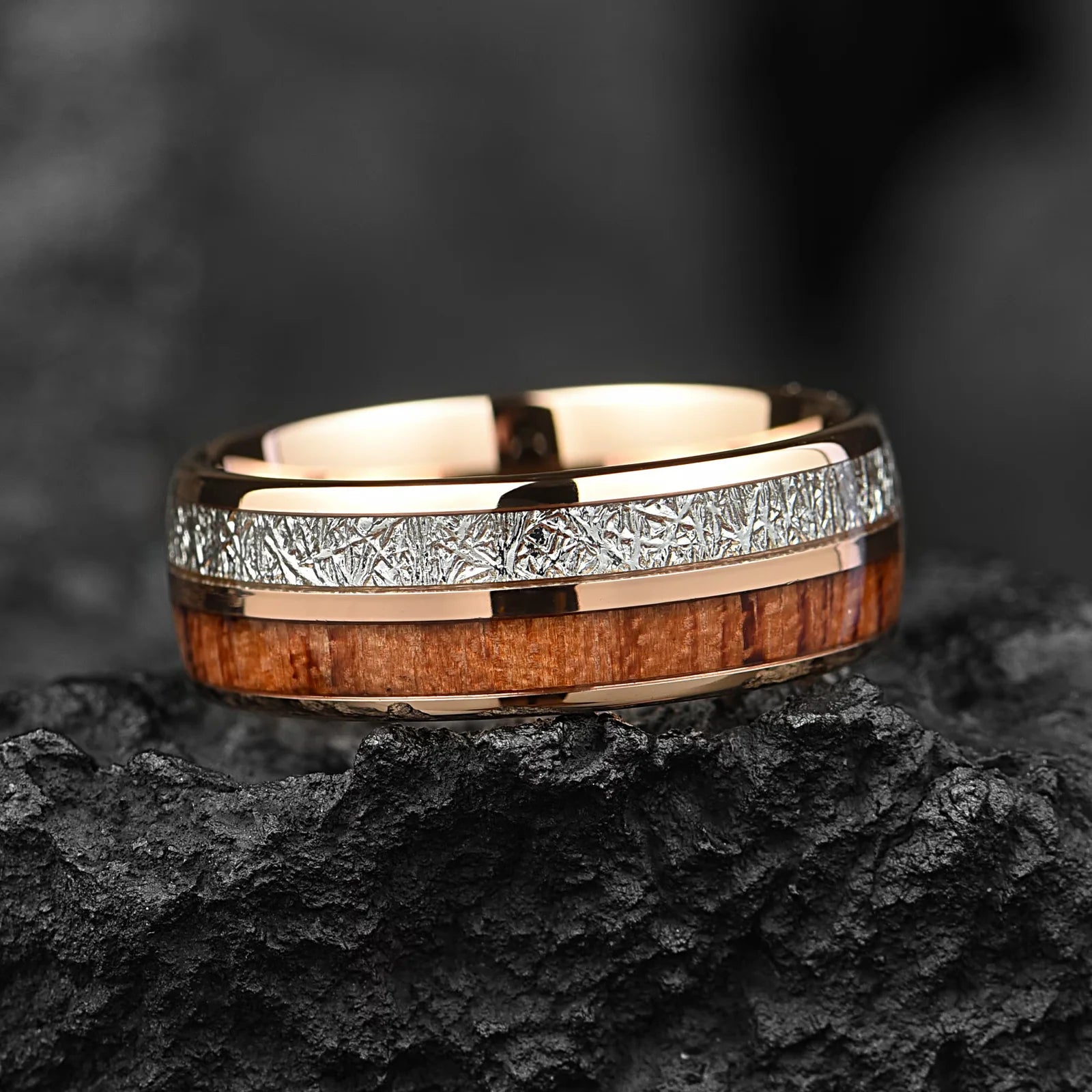 Wooden Wedding Bands Meteorite Side View