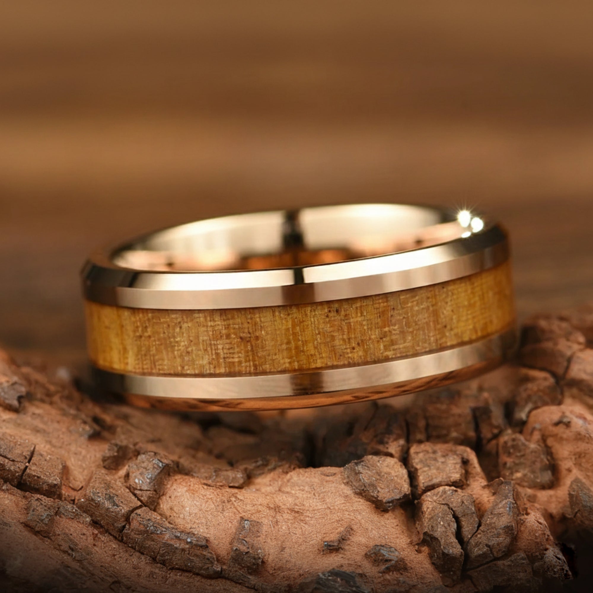 Wooden Wedding Rings Tungsten Main View