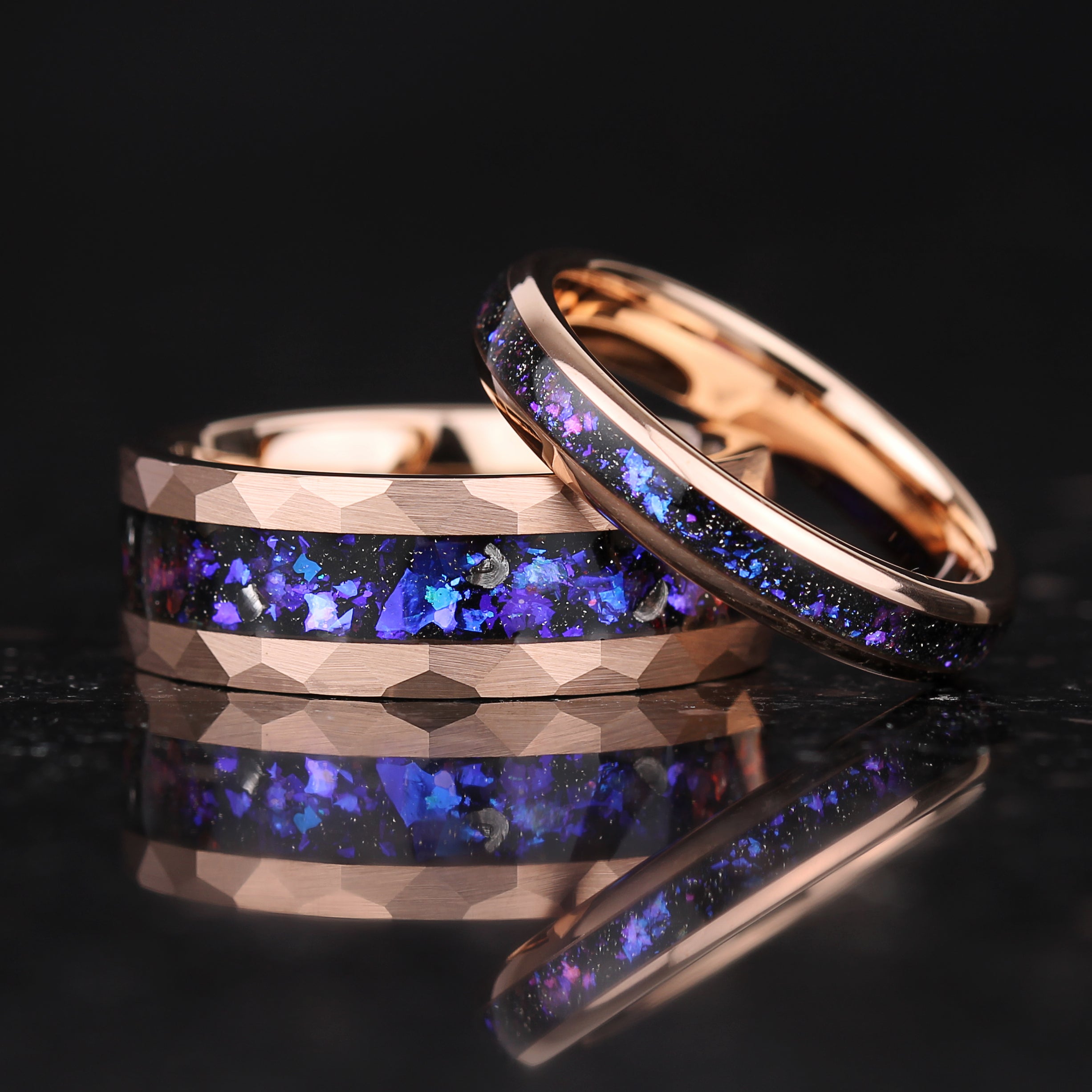 HIS AND HERS TUNGSTEN RINGS ORION NEBULA INLAY 8/4 MM