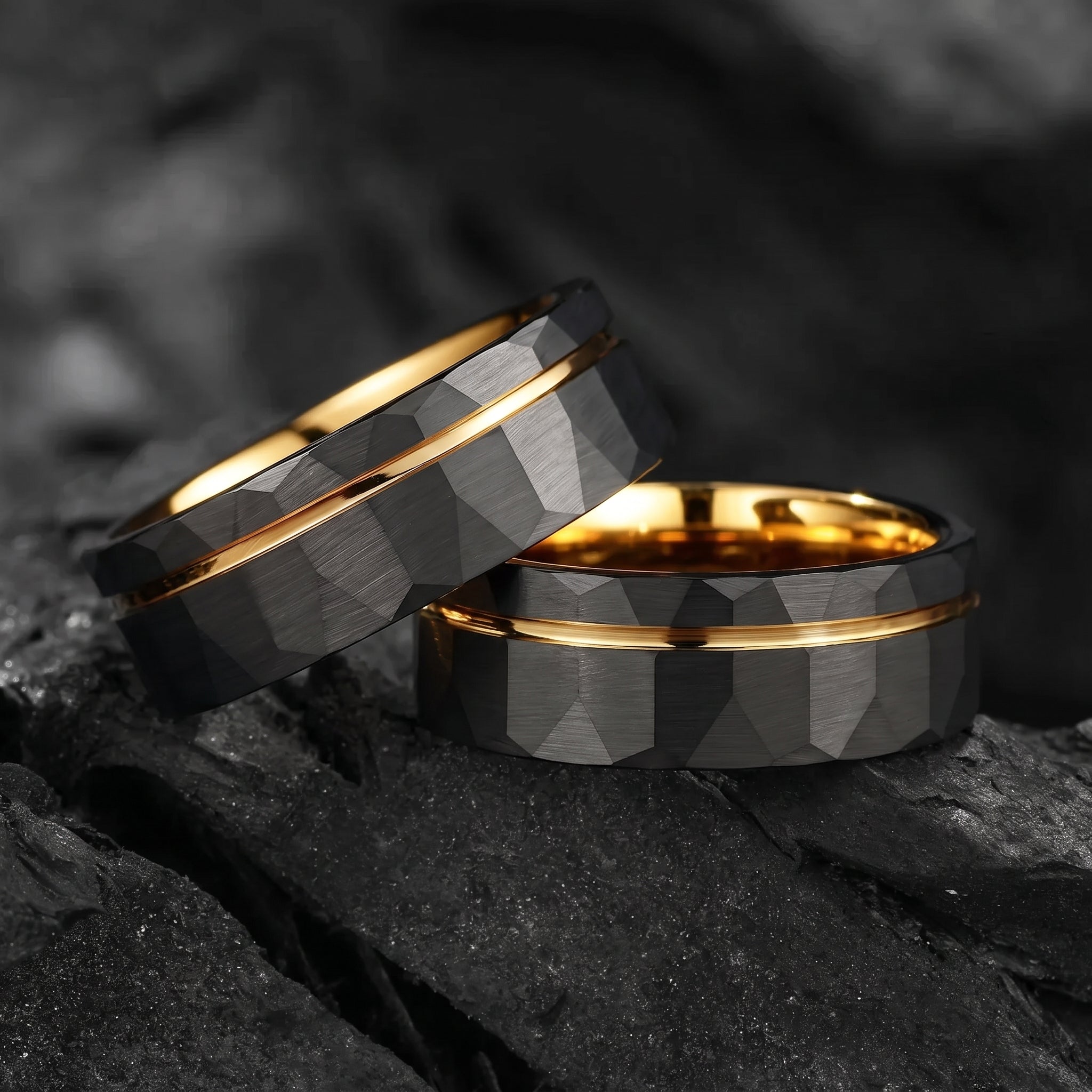 Alliance en or – tungstène noir avec âme en or poli 6 mm unisexe 