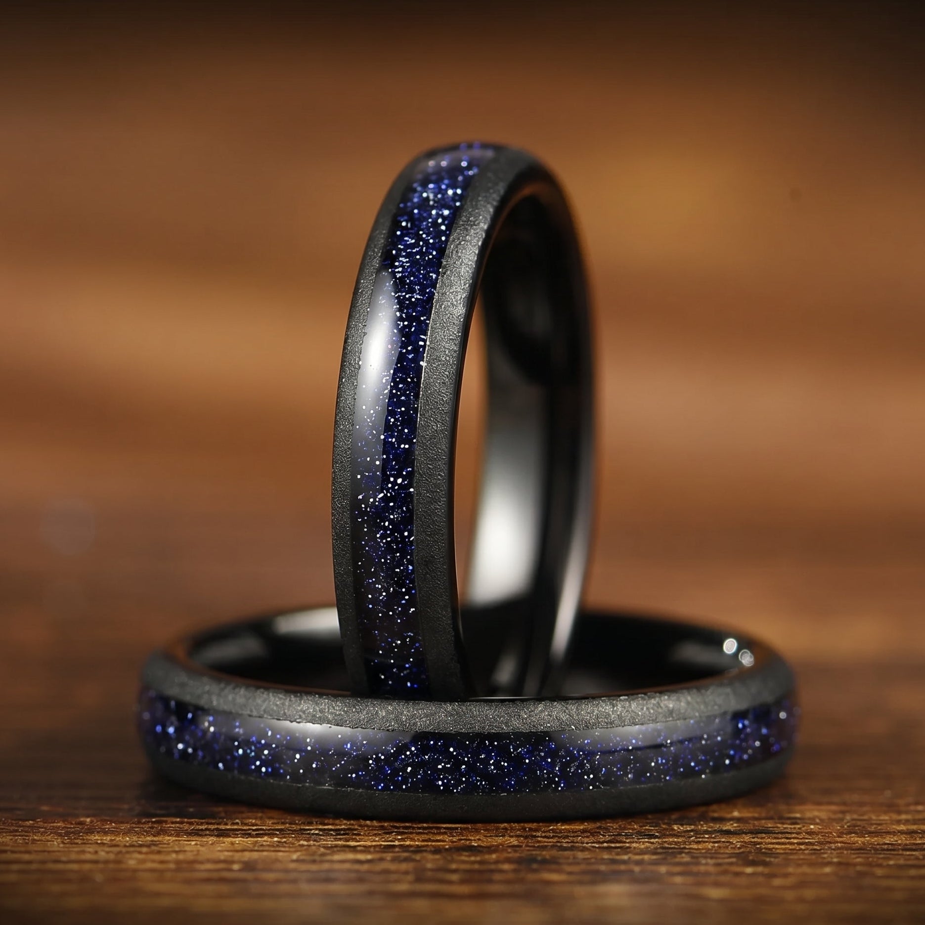 Bague pour femme inspirée de la galaxie, en carbure de tungstène et grès bleu 