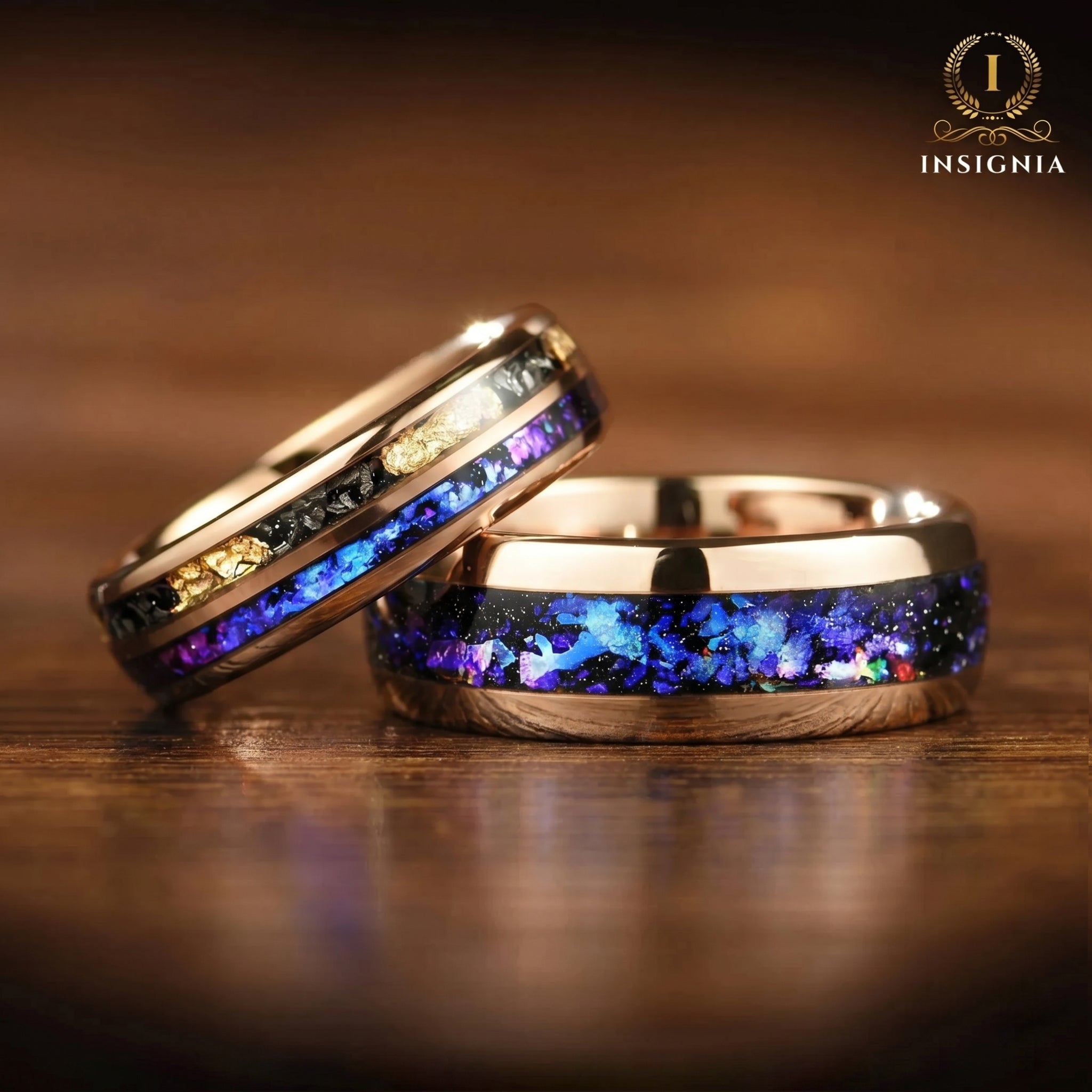 HIS AND HERS TUNGSTEN RINGS ORION NEBULA INLAY WITH METEORITE