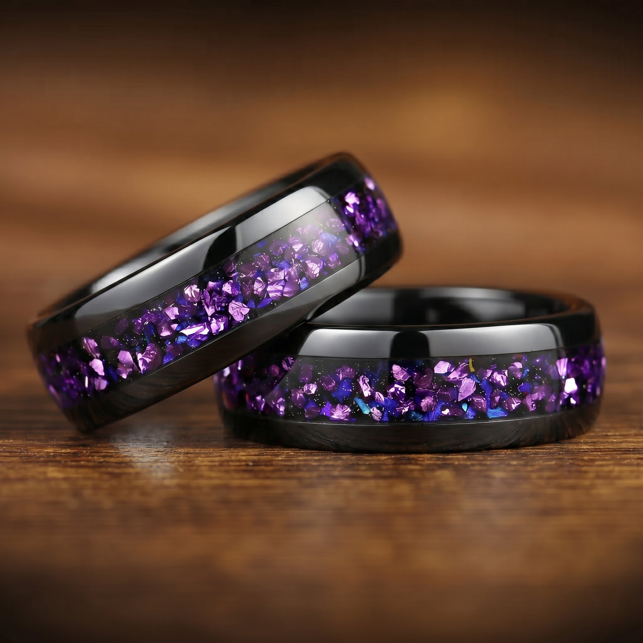HIS AND HERS MATCHING COUPLES PROMISE RINGS NEBULA INLAY 8/6 MM