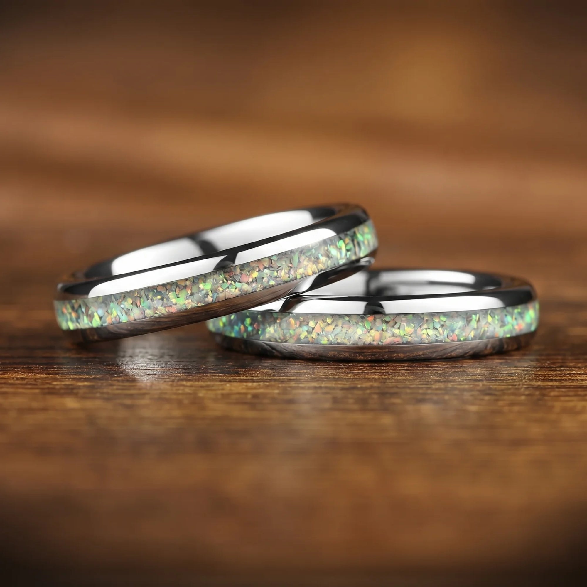 COUPLE RING SET CHEVRON-CUT DESIGN WHITE FIRE OPAL (8/4MM)
