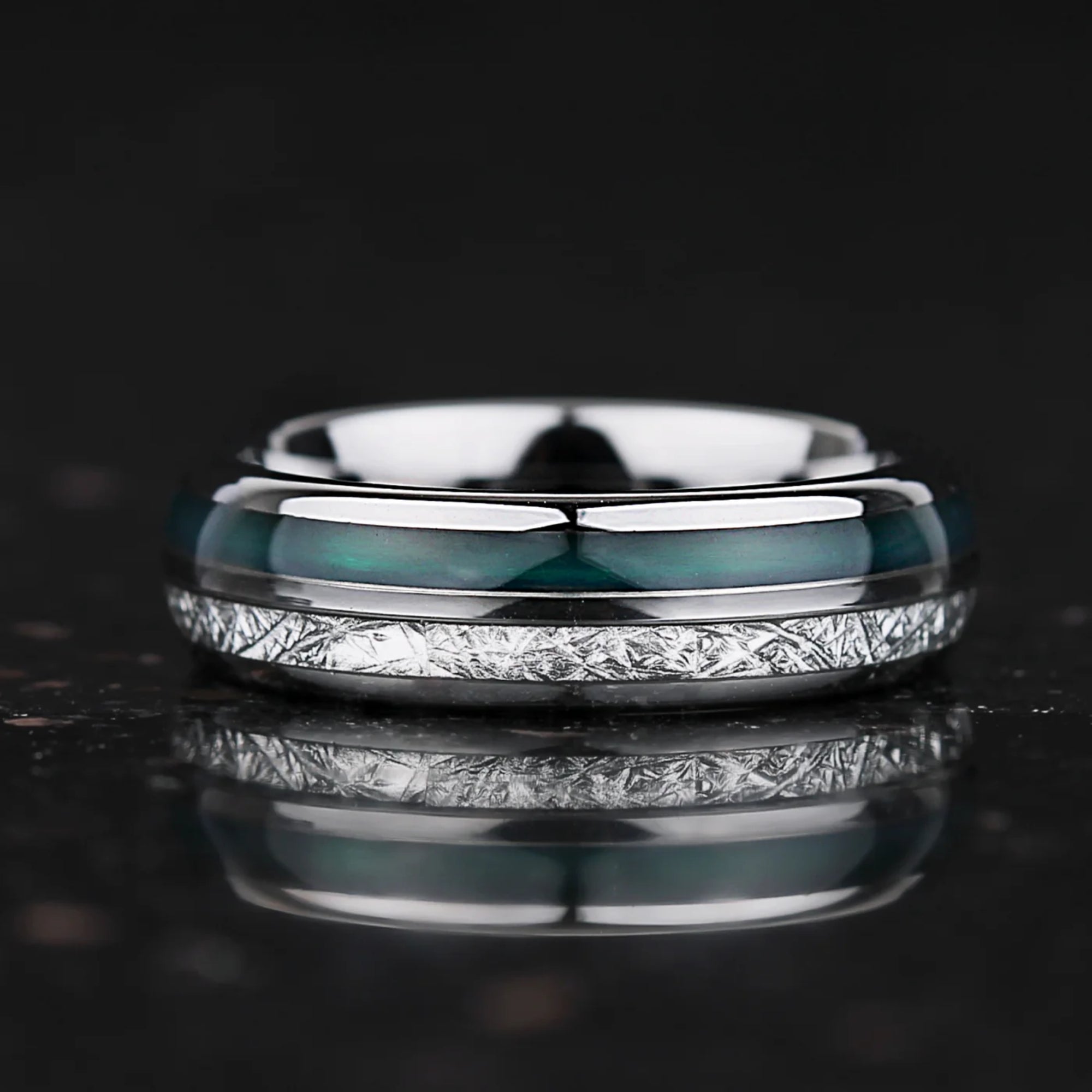 WEDDING RING GREEN AGATE METEORITE & TUNGSTEN UNISEX (6MM)