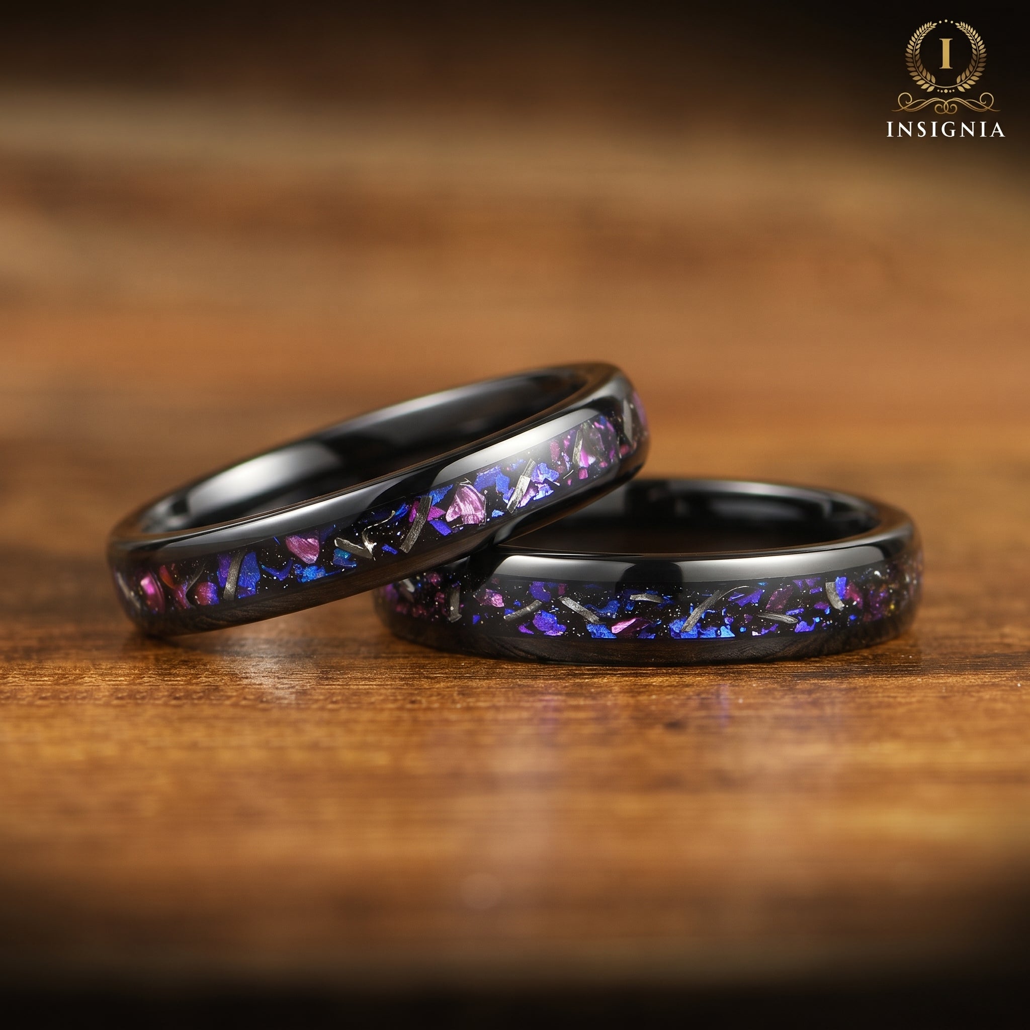 LADIES WEDDING RING ORION NEBULA REAL METEORITE TUNGSTEN (4MM)
