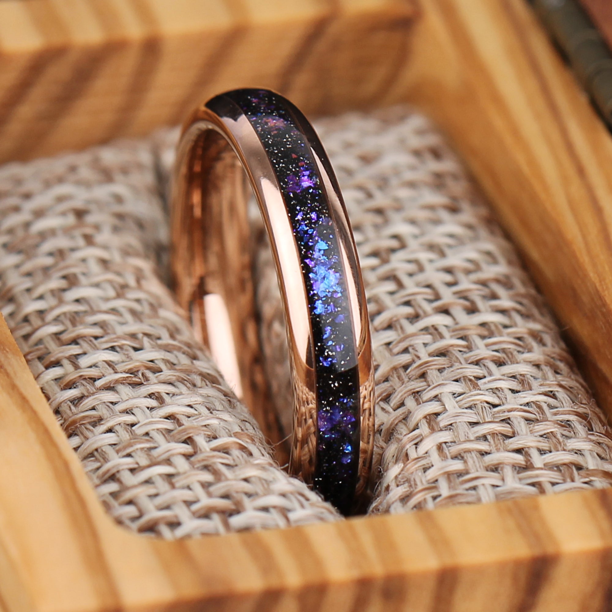 HIS AND HERS TUNGSTEN RINGS ORION NEBULA INLAY 8/4 MM