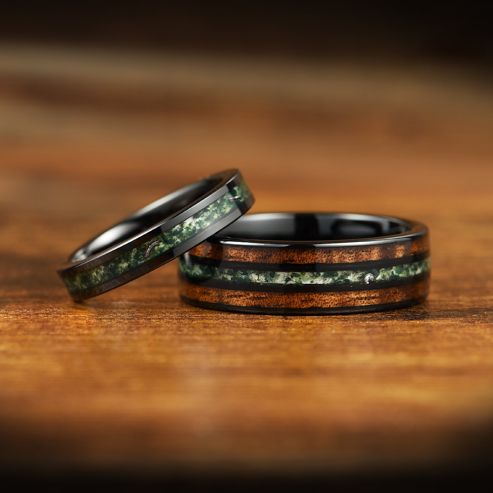WOMEN'S WEDDING RING MOSS AGATE REAL METEORITE TUNGSTEN (4MM)