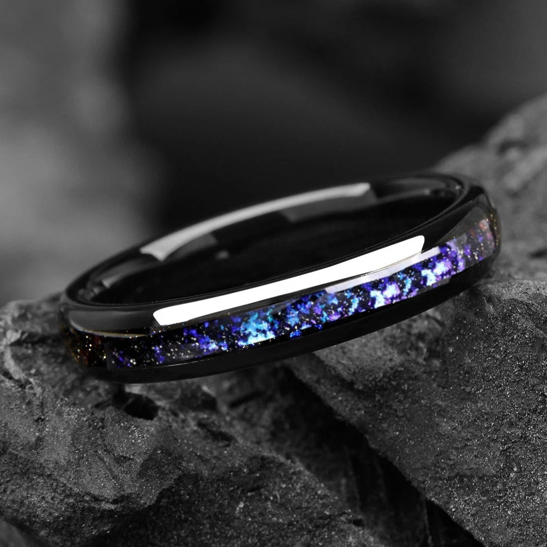 4 BLUE NEBULA) Orion Nebula Womens Ring 4mm - Unique Tungsten Women Wedding Band - Birthday/ Anniversary gift - Engagement/ Promise Ring for Her - INSIGNIA