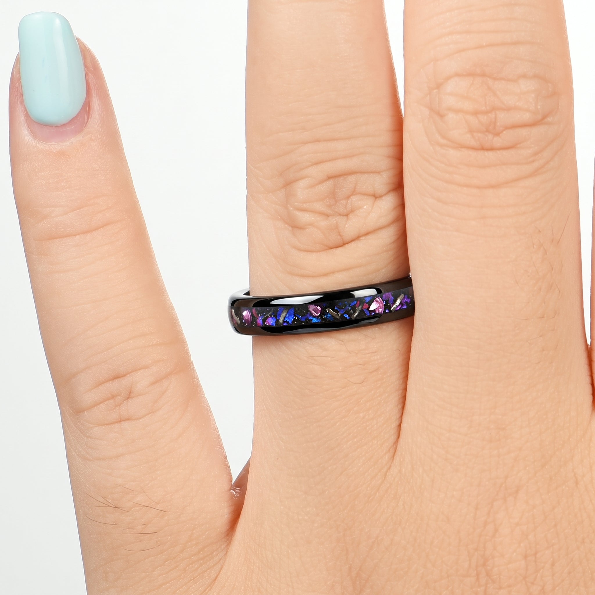 WEDDING RING SET METEORITE TUNGSTEN ORION NEBULA (8/4 MM)