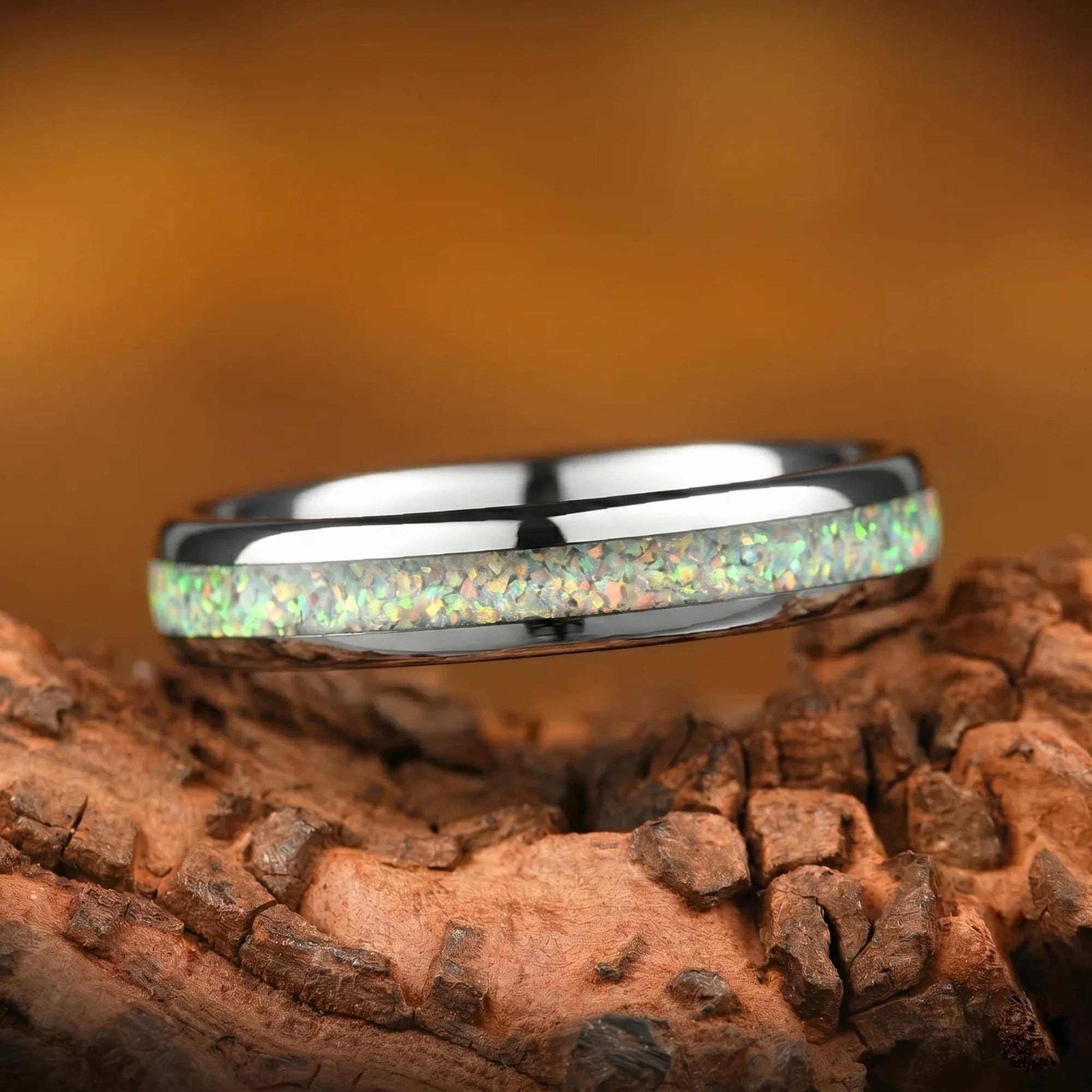 COUPLE RING SET CHEVRON-CUT DESIGN WHITE FIRE OPAL (8/4MM)