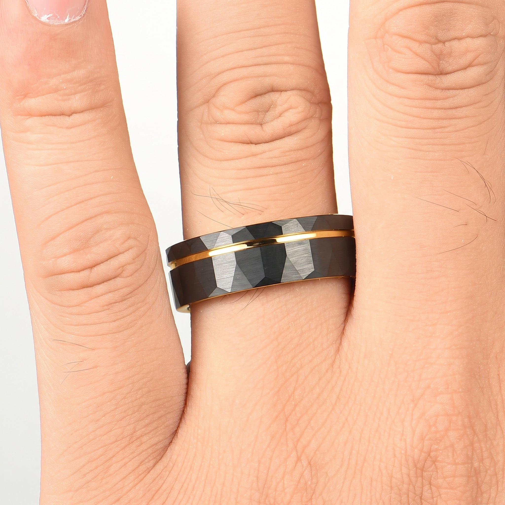 GOLD WEDDING BAND BLACK TUNGSTEN POLISHED GOLD CORE (8MM)