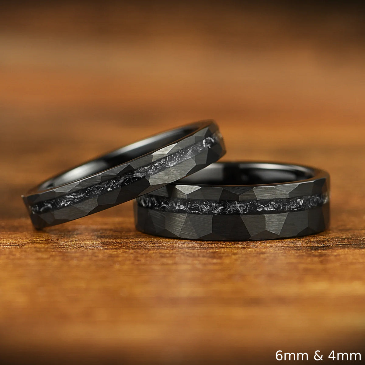 Alliance pour femme en véritable météorite et tungstène sablé de 4 mm 
