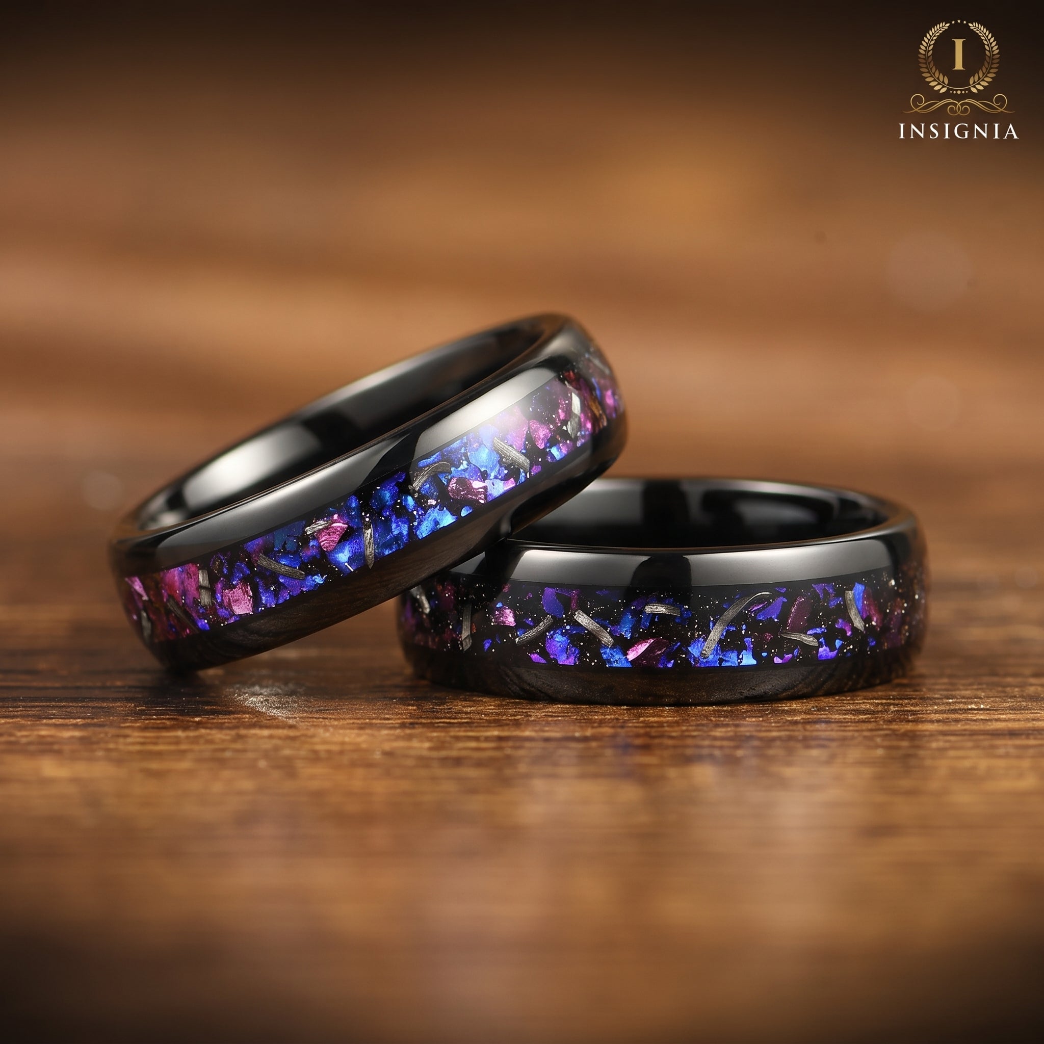UNIQUE WEDDING RING REAL METEORITE TUNGSTEN ORION NEBULA (6MM)