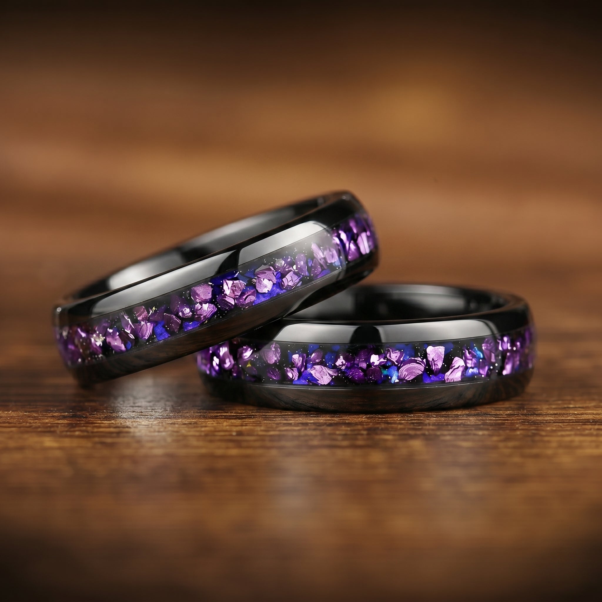 HIS AND HERS MATCHING COUPLES PROMISE RINGS NEBULA INLAY 8/6 MM