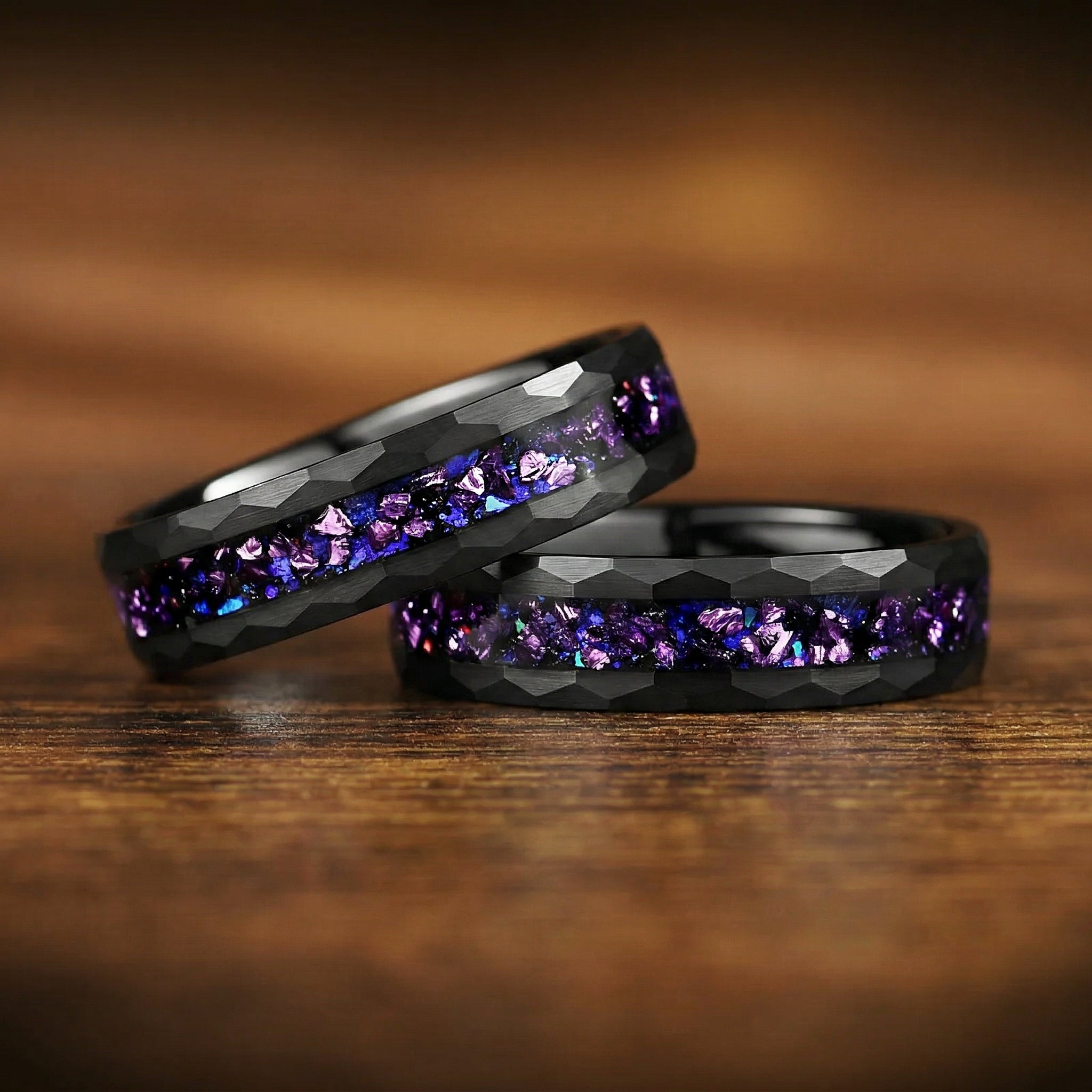RINGE AUS SCHWARZEM WOLFRAM &amp; ALEXANDRIT GALAXIE-INLAY FÜR MÄNNER &amp; FRAUEN 