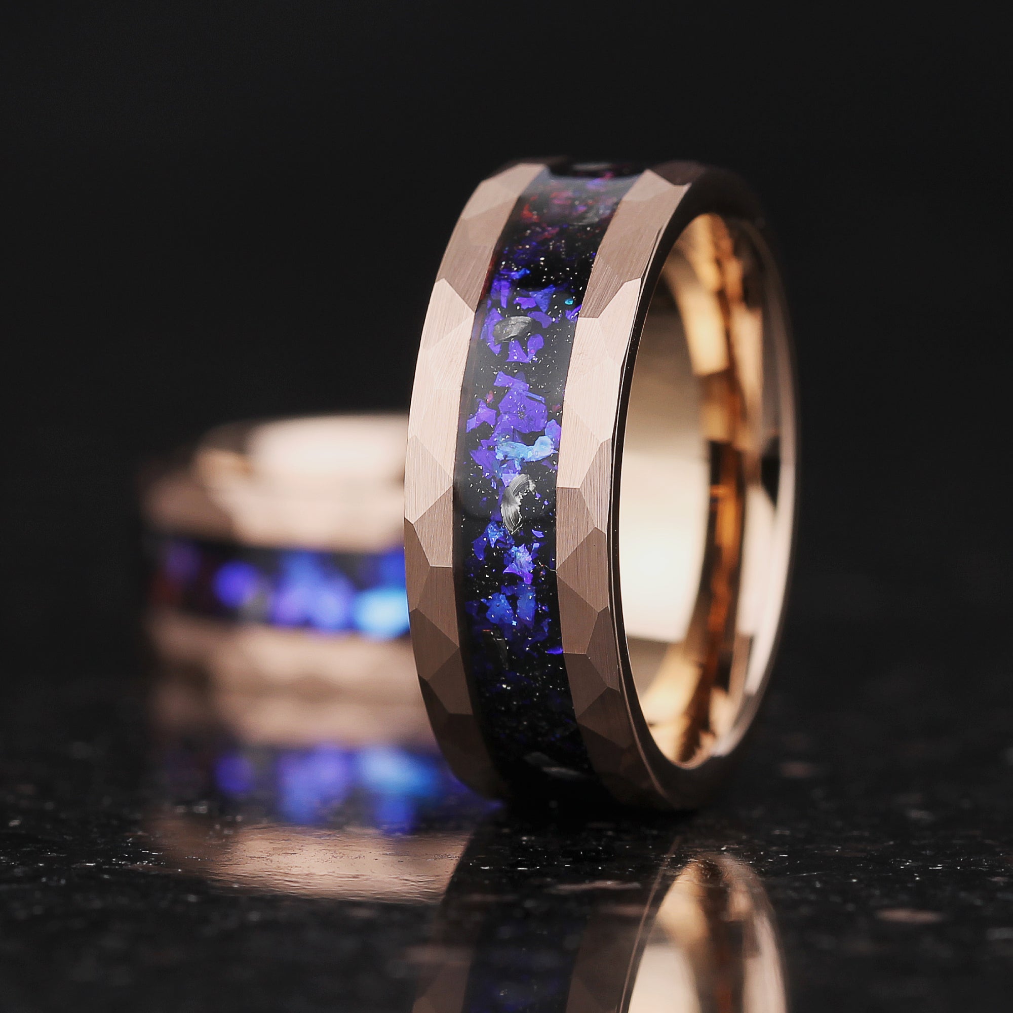 MENS WEDDING RINGS REAL METEORITE ORION NEBULA 8MM
