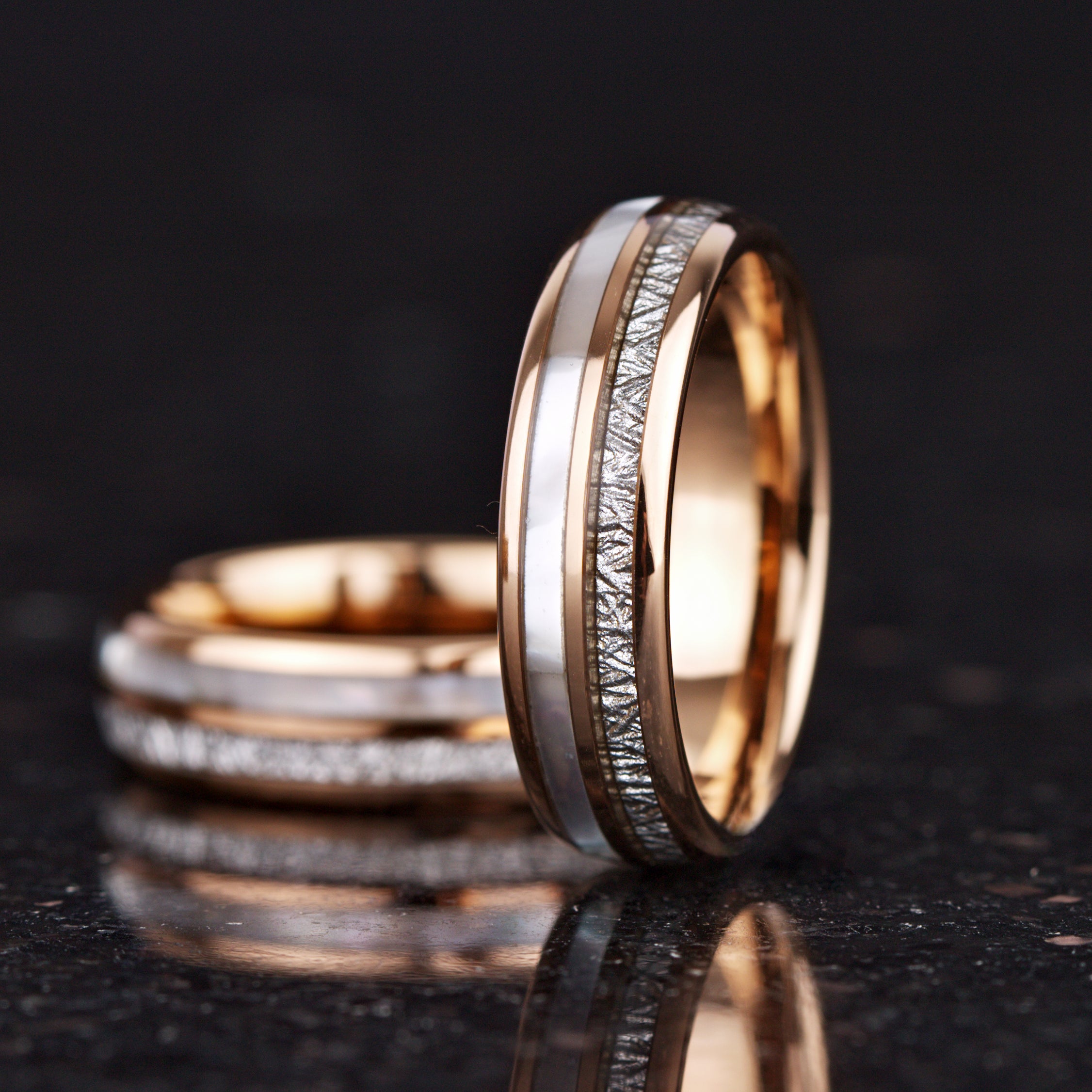WOMEN WEDDING RING MOTHER OF PEARL METEORITE TUNGSTEN