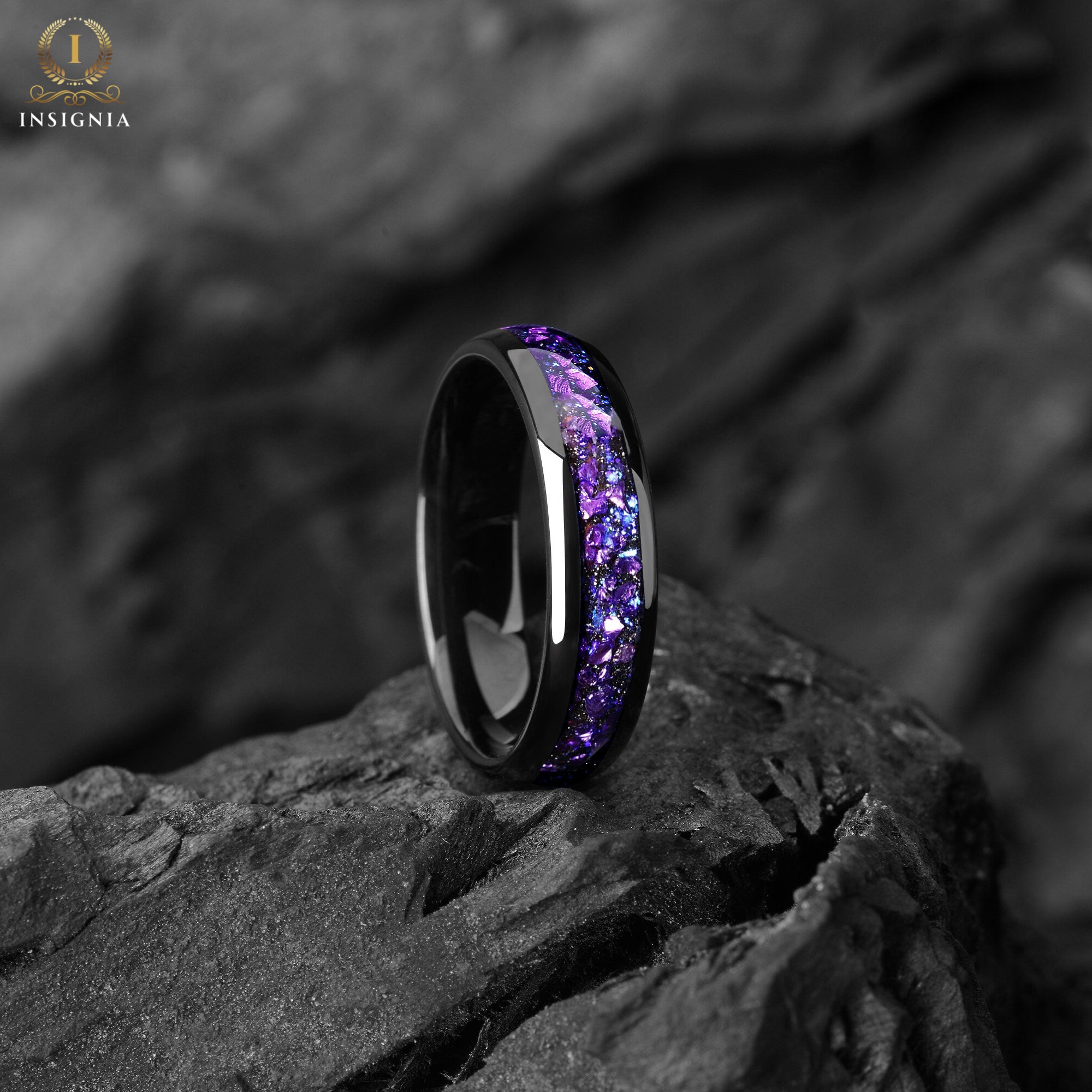 Alexandrite & Blue Sandstone His and Hers Couple Wedding Ring Set 6/4 mm - Galaxy Space Tungsten Promise Rings for Couples - Matching Bands - INSIGNIA