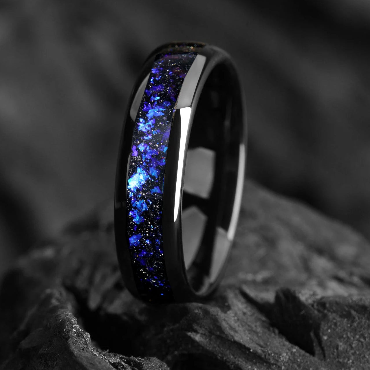 The Astronomer - Nebula Ring, Mens Wedding Ring, Black Tungsten Outer Space Ring, Black Ring, Dome, Polish, Mens Wedding Band, Mens Ring 8/6/4mm - INSIGNIA